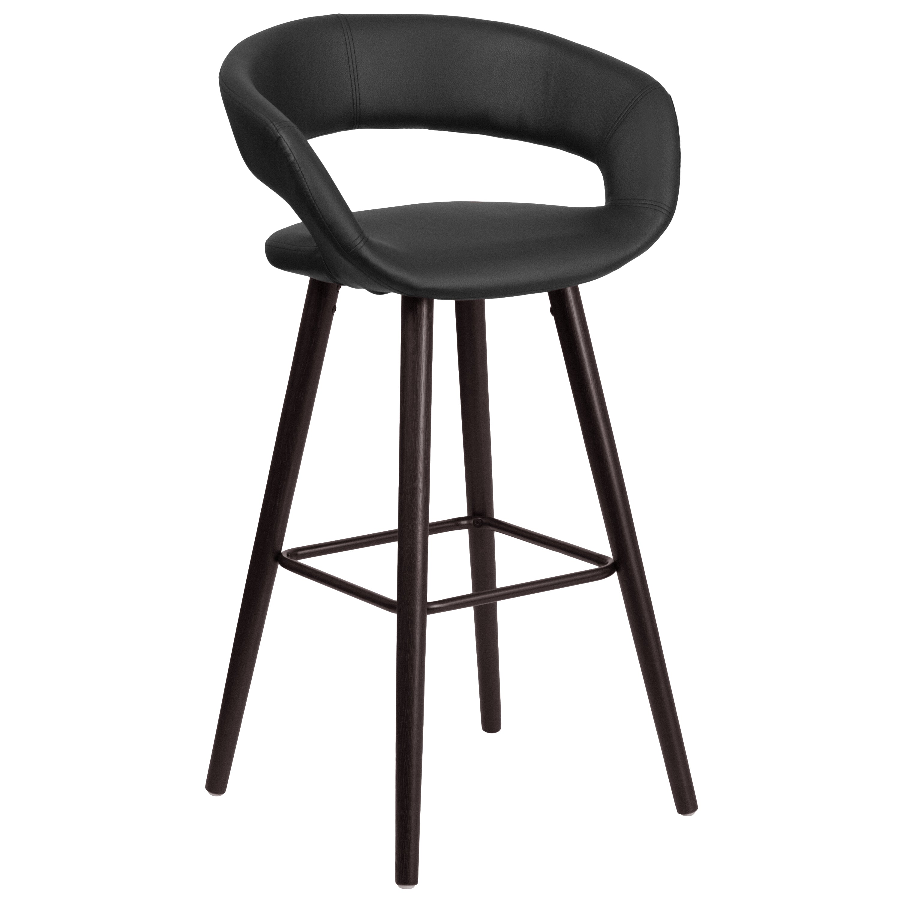 Brynn Series 29'' High Contemporary Vinyl Rounded Back Barstool with Cappuccino Wood Frame