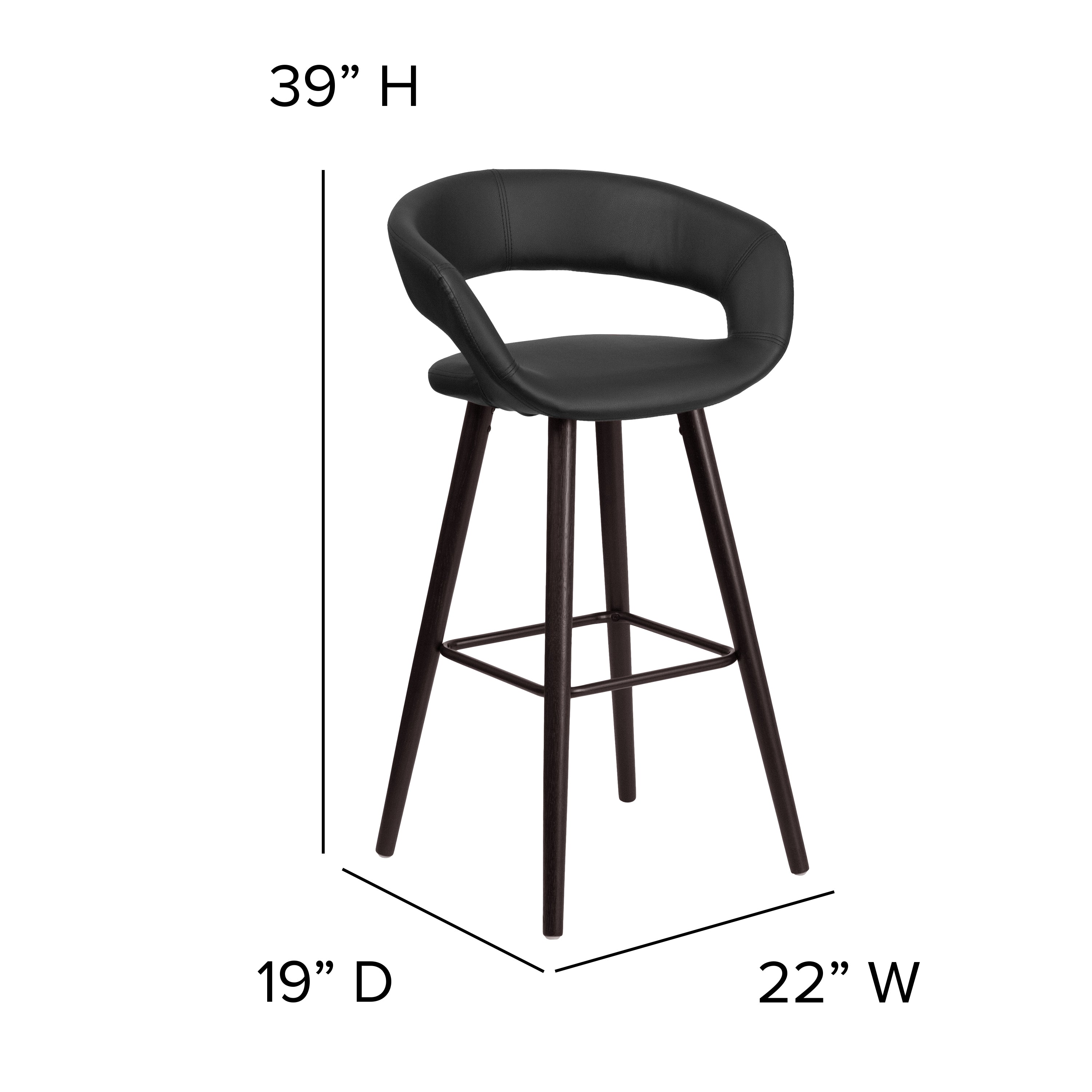 Brynn Series 29'' High Contemporary Vinyl Rounded Back Barstool with Cappuccino Wood Frame