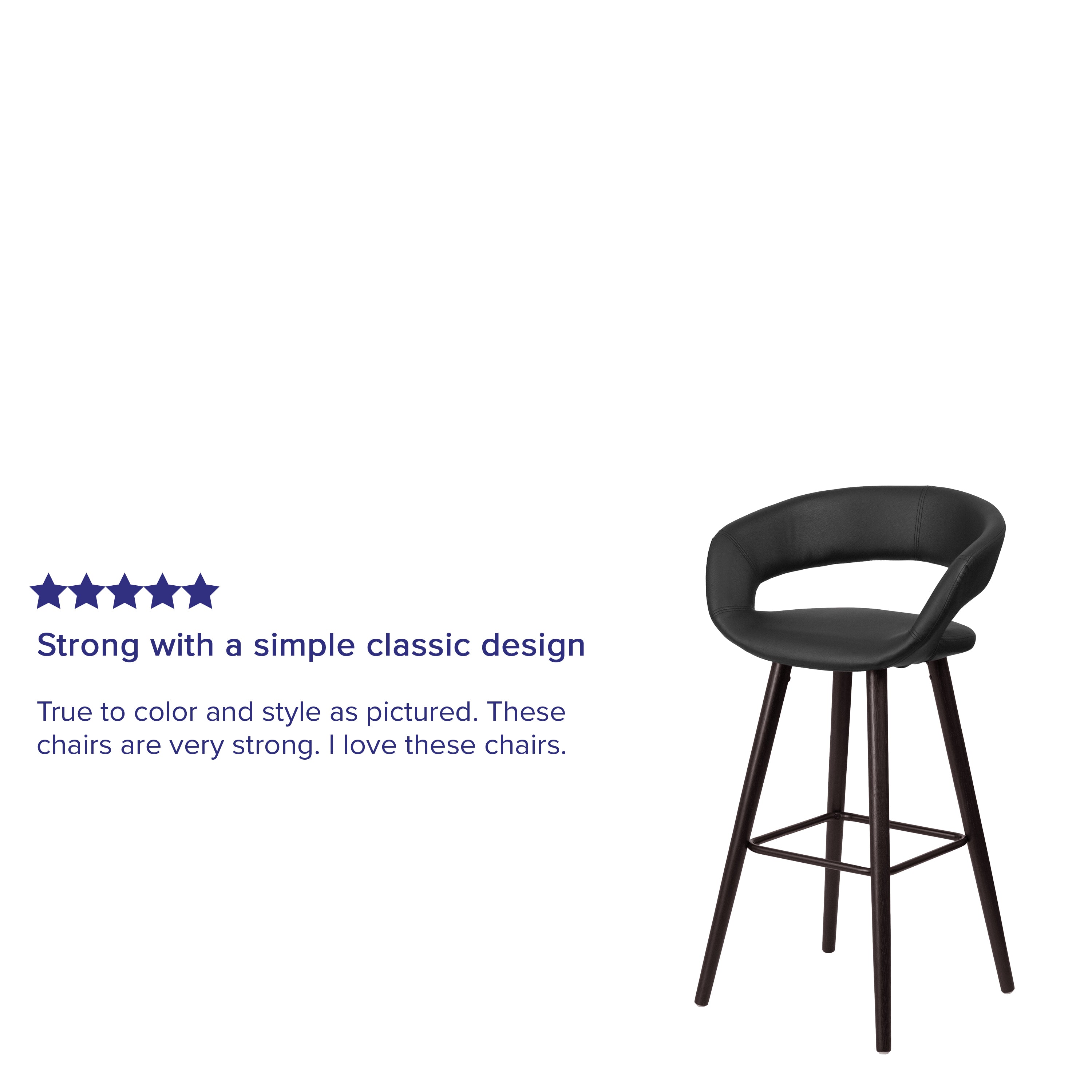 Brynn Series 29'' High Contemporary Vinyl Rounded Back Barstool with Cappuccino Wood Frame