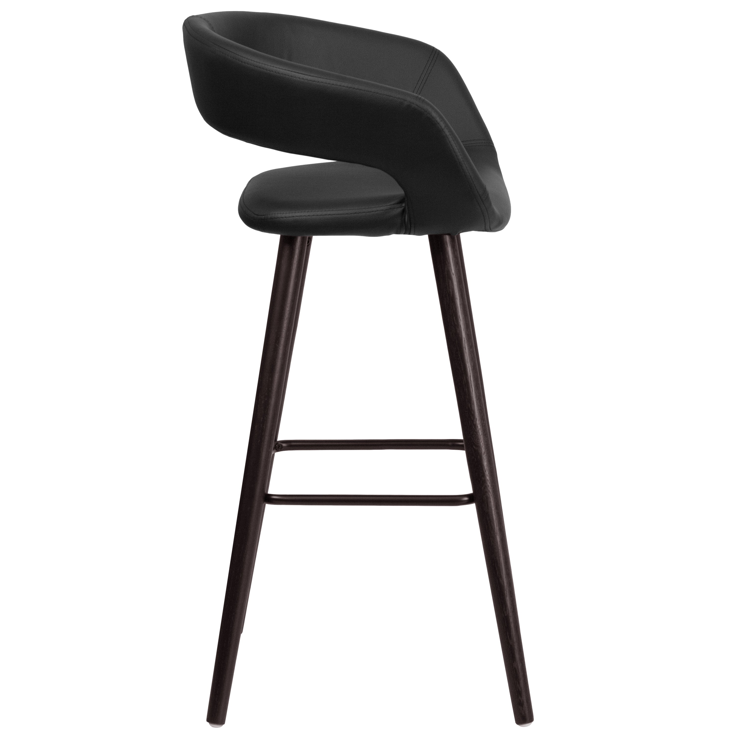 Brynn Series 29'' High Contemporary Vinyl Rounded Back Barstool with Cappuccino Wood Frame