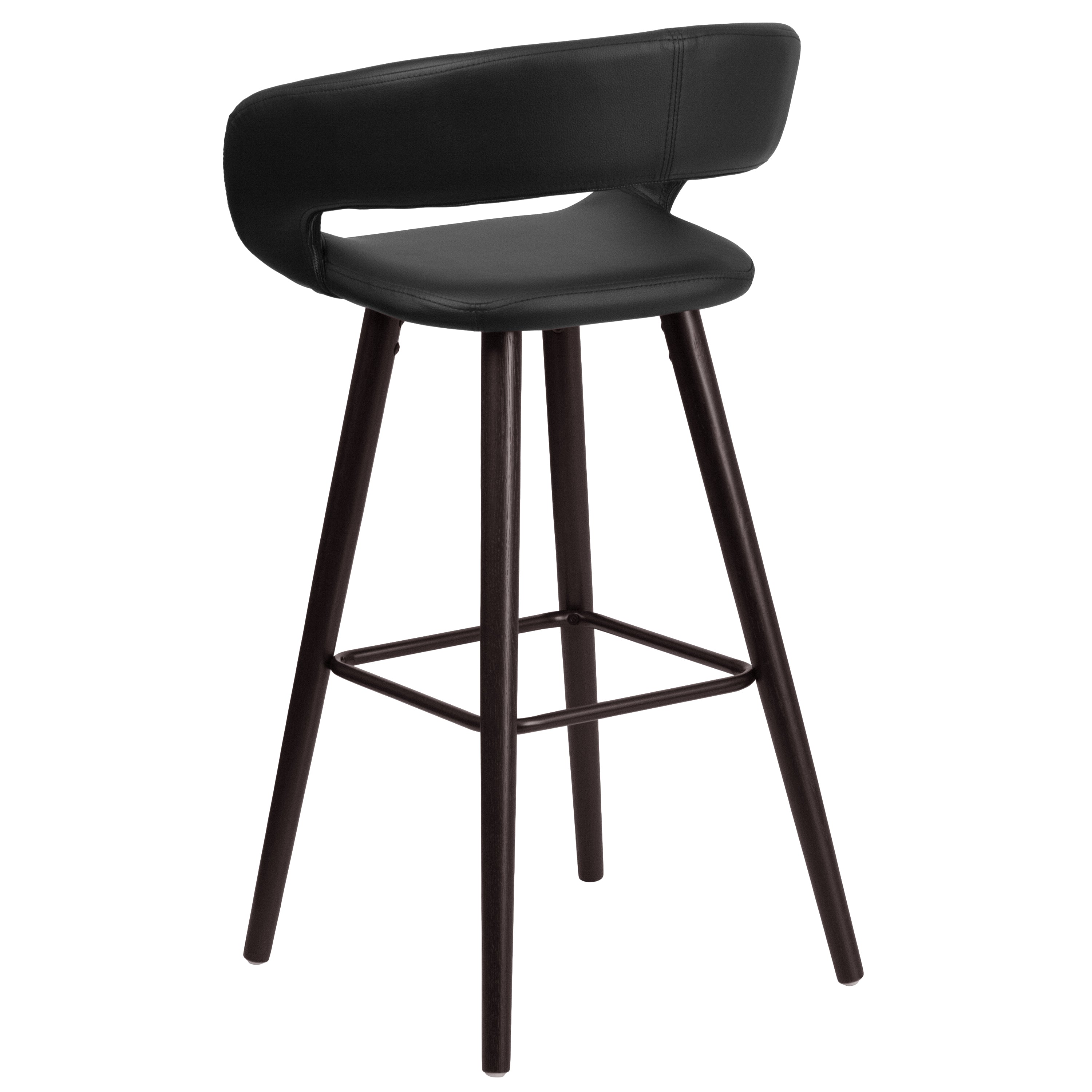 Brynn Series 29'' High Contemporary Vinyl Rounded Back Barstool with Cappuccino Wood Frame