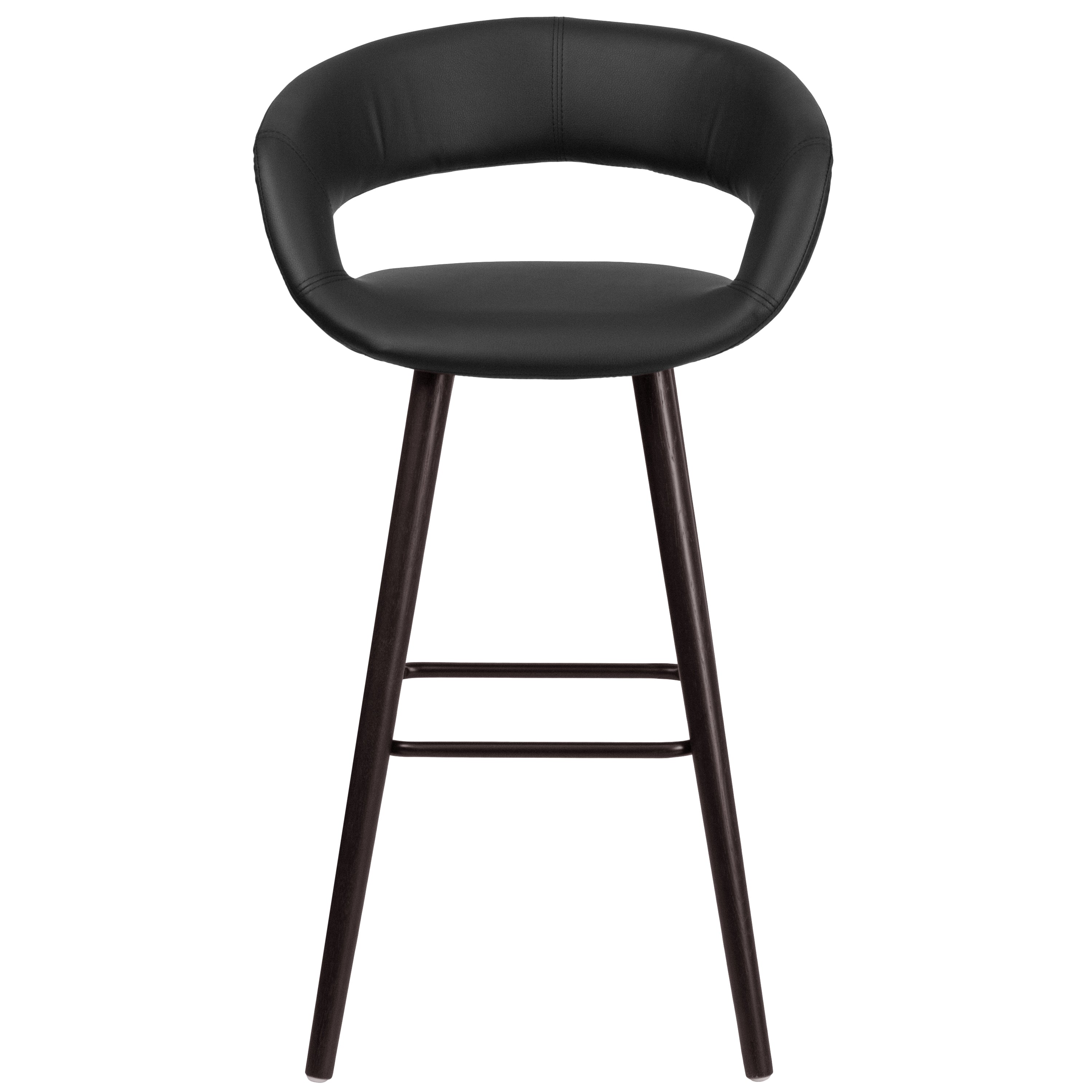 Brynn Series 29'' High Contemporary Vinyl Rounded Back Barstool with Cappuccino Wood Frame