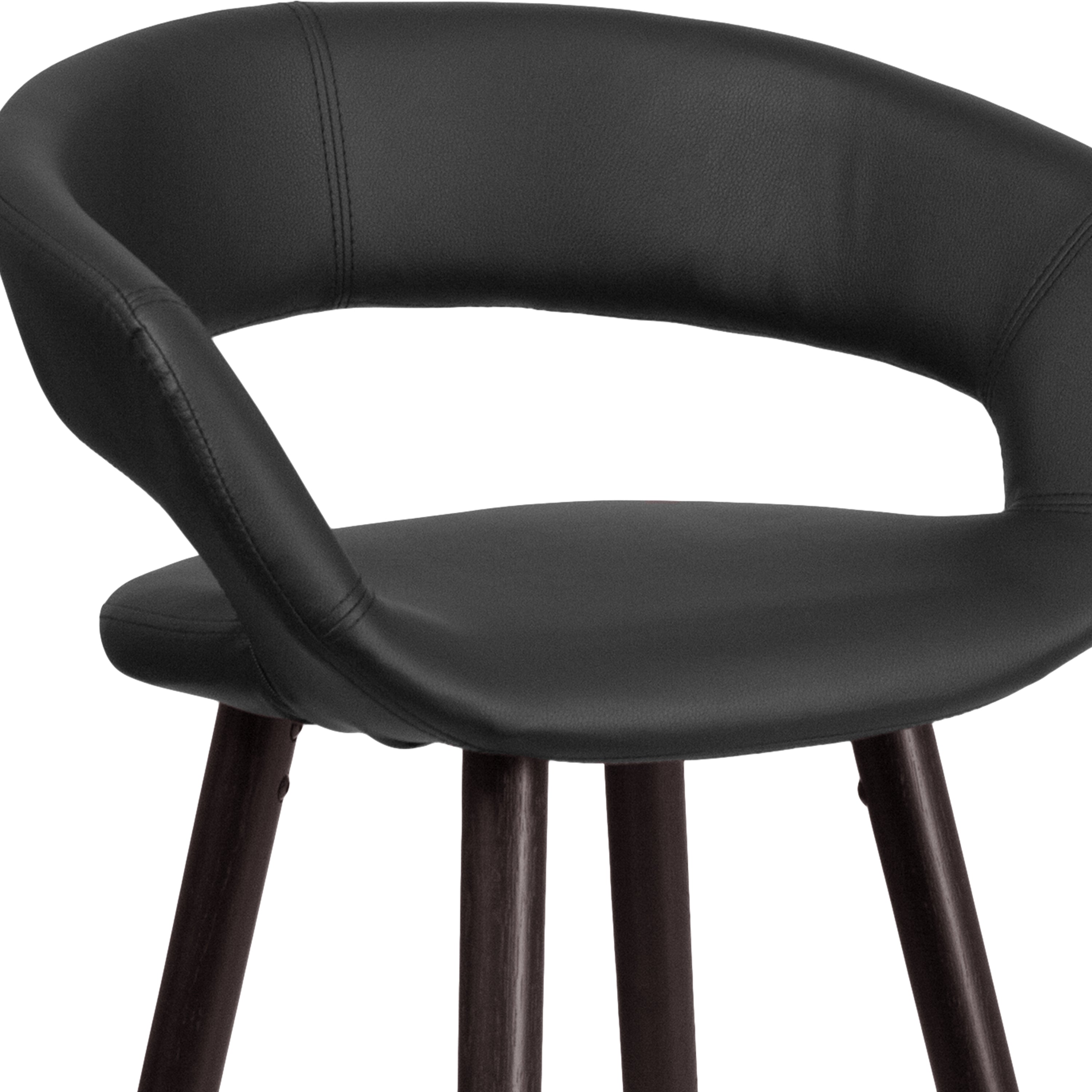 Brynn Series 29'' High Contemporary Vinyl Rounded Back Barstool with Cappuccino Wood Frame