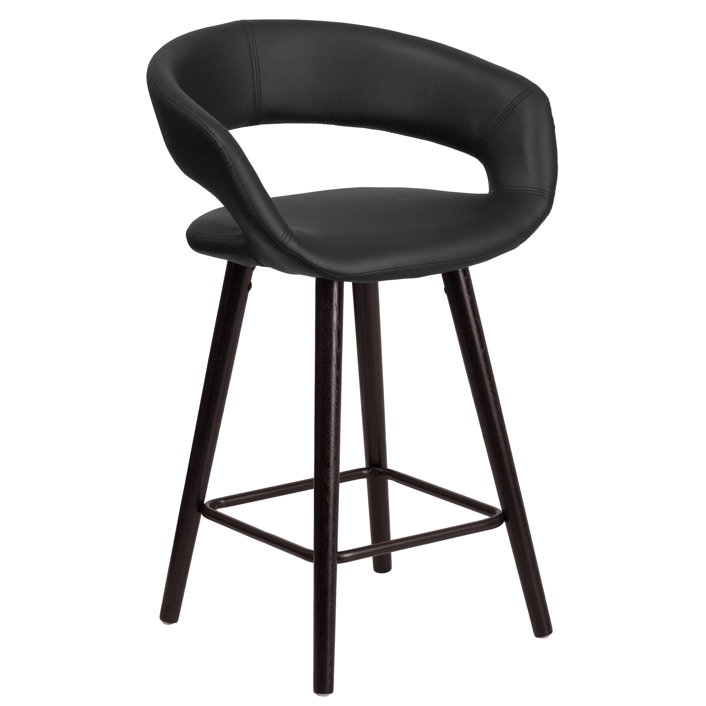 Brynn Series 24'' High Contemporary Vinyl Rounded Back Counter Height Stool with Cappuccino Wood Frame