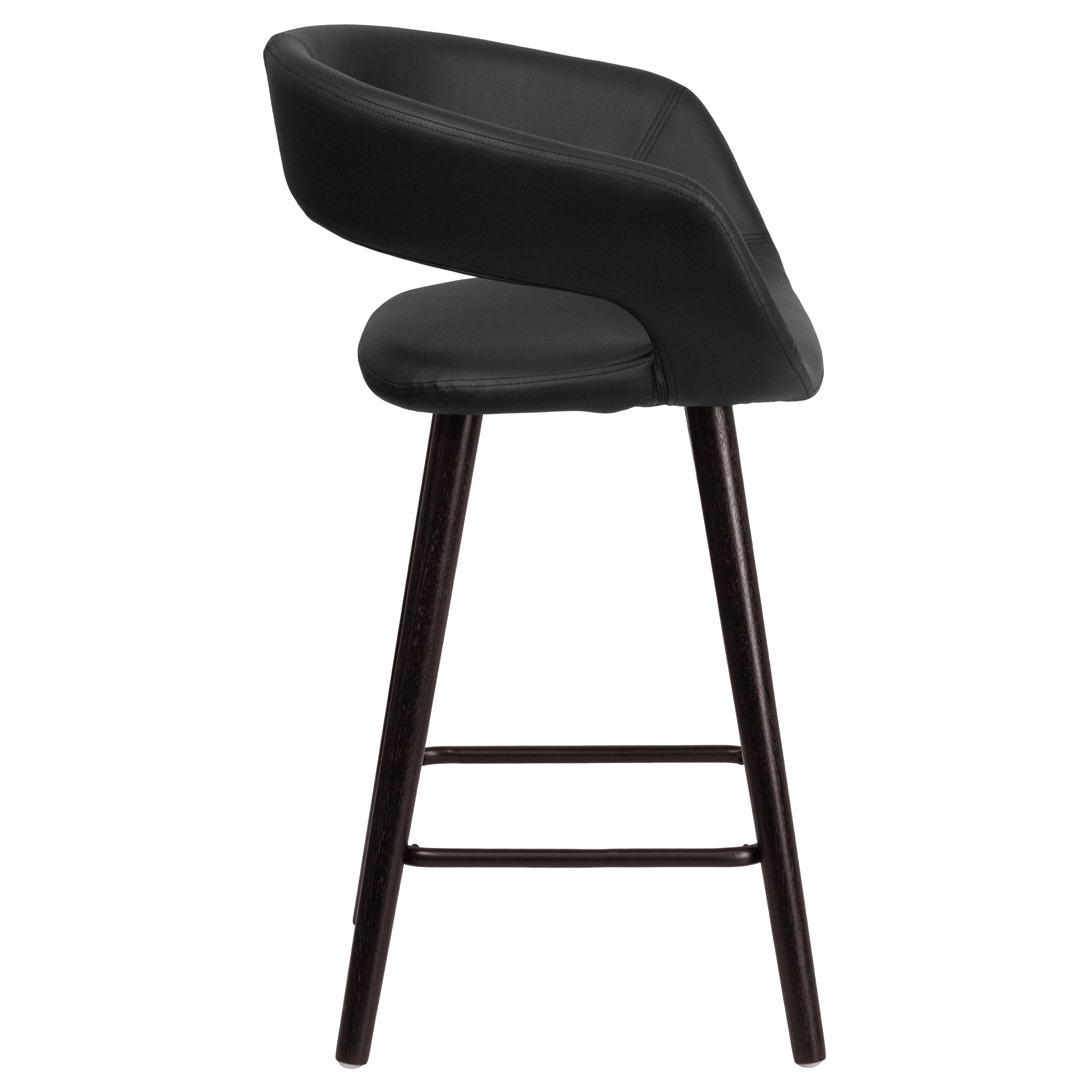 Brynn Series 24'' High Contemporary Vinyl Rounded Back Counter Height Stool with Cappuccino Wood Frame