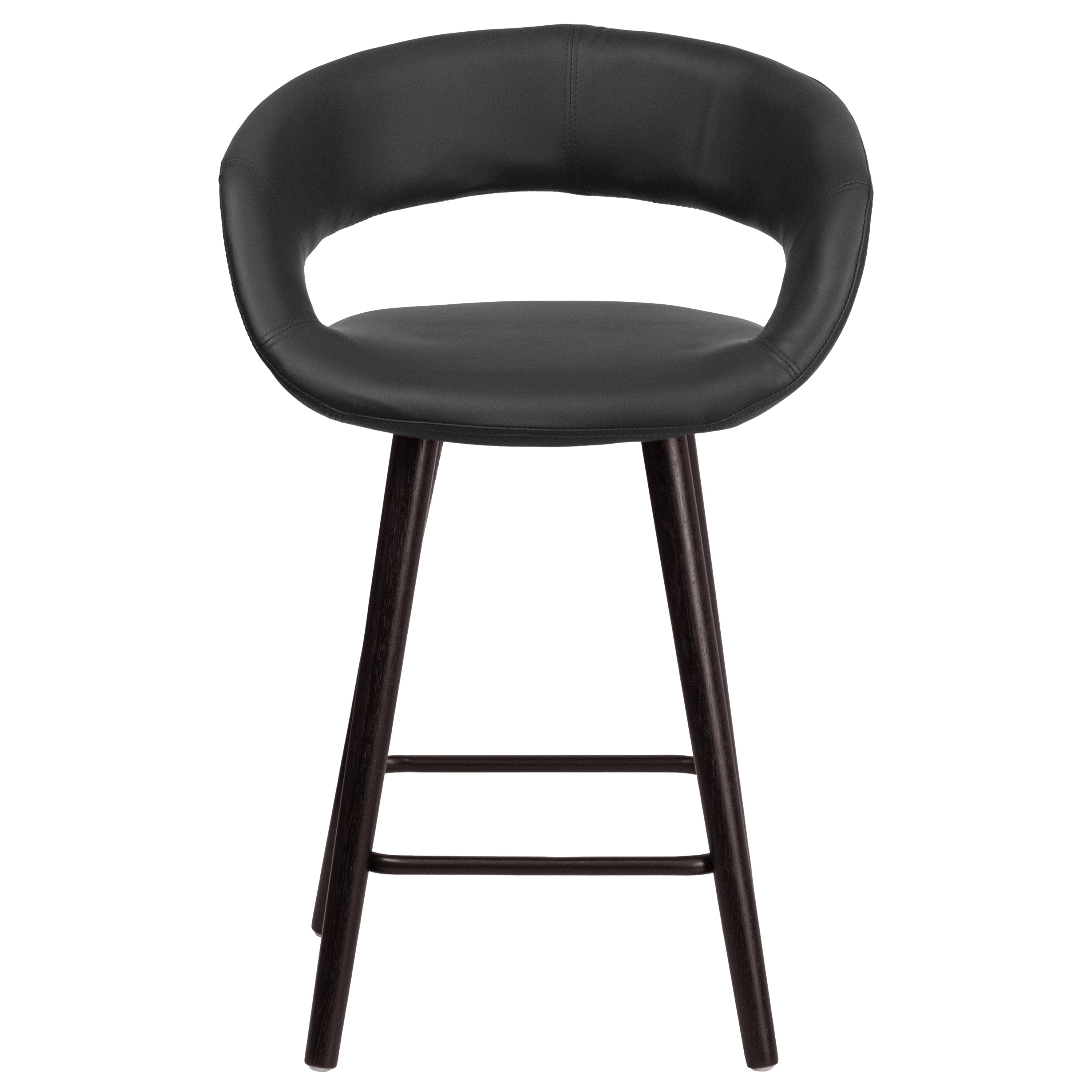 Brynn Series 24'' High Contemporary Vinyl Rounded Back Counter Height Stool with Cappuccino Wood Frame