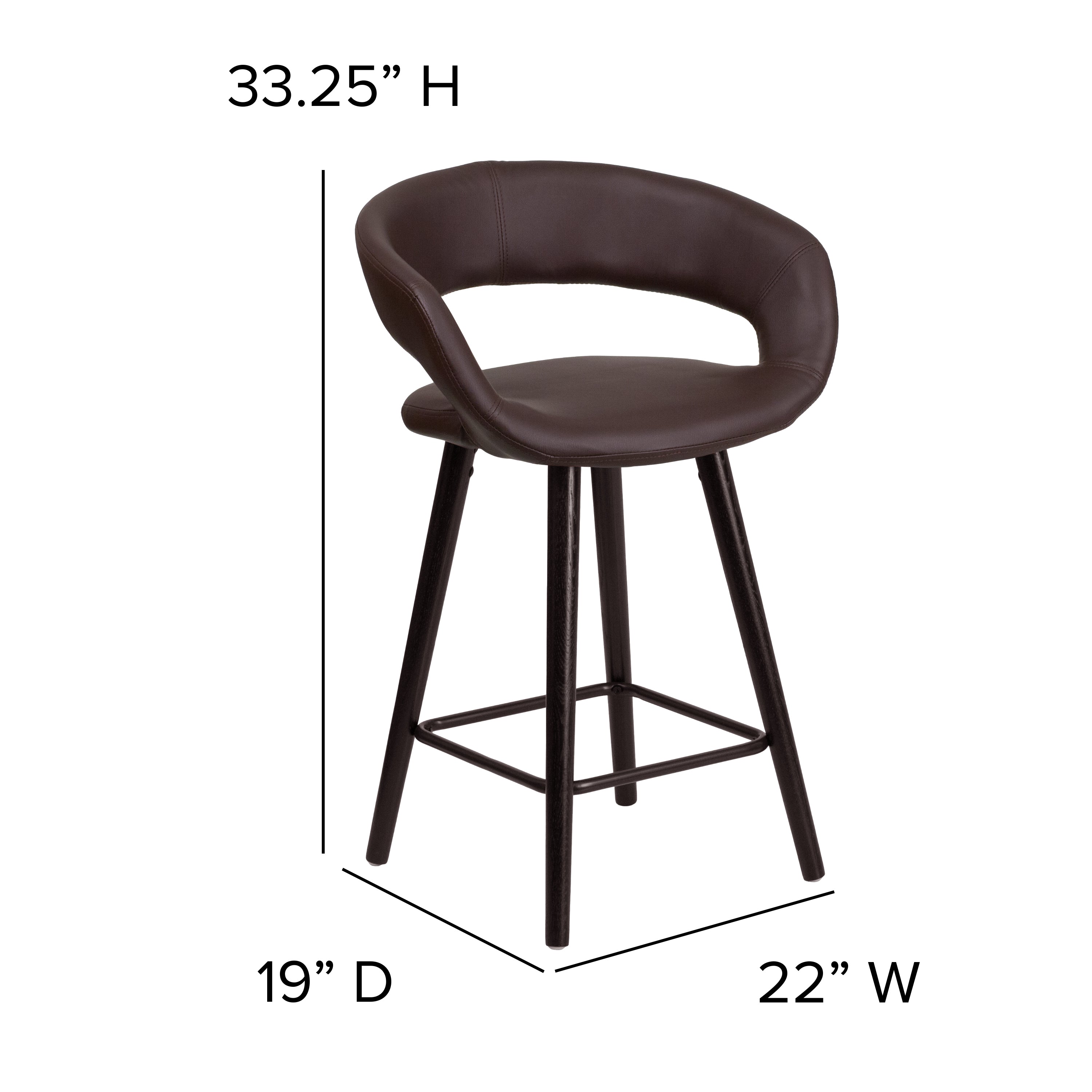Brynn Series 24'' High Contemporary Vinyl Rounded Back Counter Height Stool with Cappuccino Wood Frame-Counter Stool-Flash Furniture-Wall2Wall Furnishings