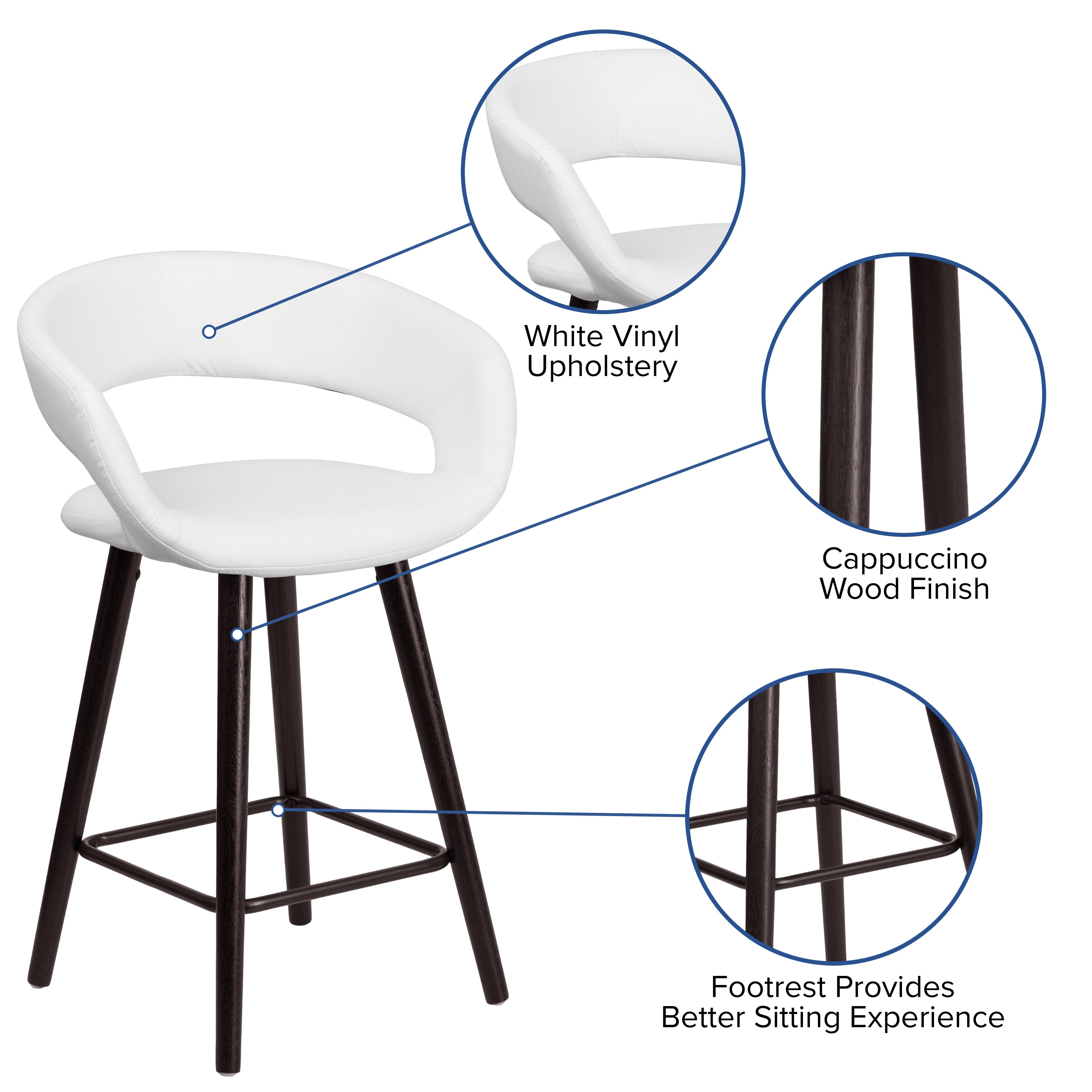 Brynn Series 24'' High Contemporary Vinyl Rounded Back Counter Height Stool with Cappuccino Wood Frame-Counter Stool-Flash Furniture-Wall2Wall Furnishings