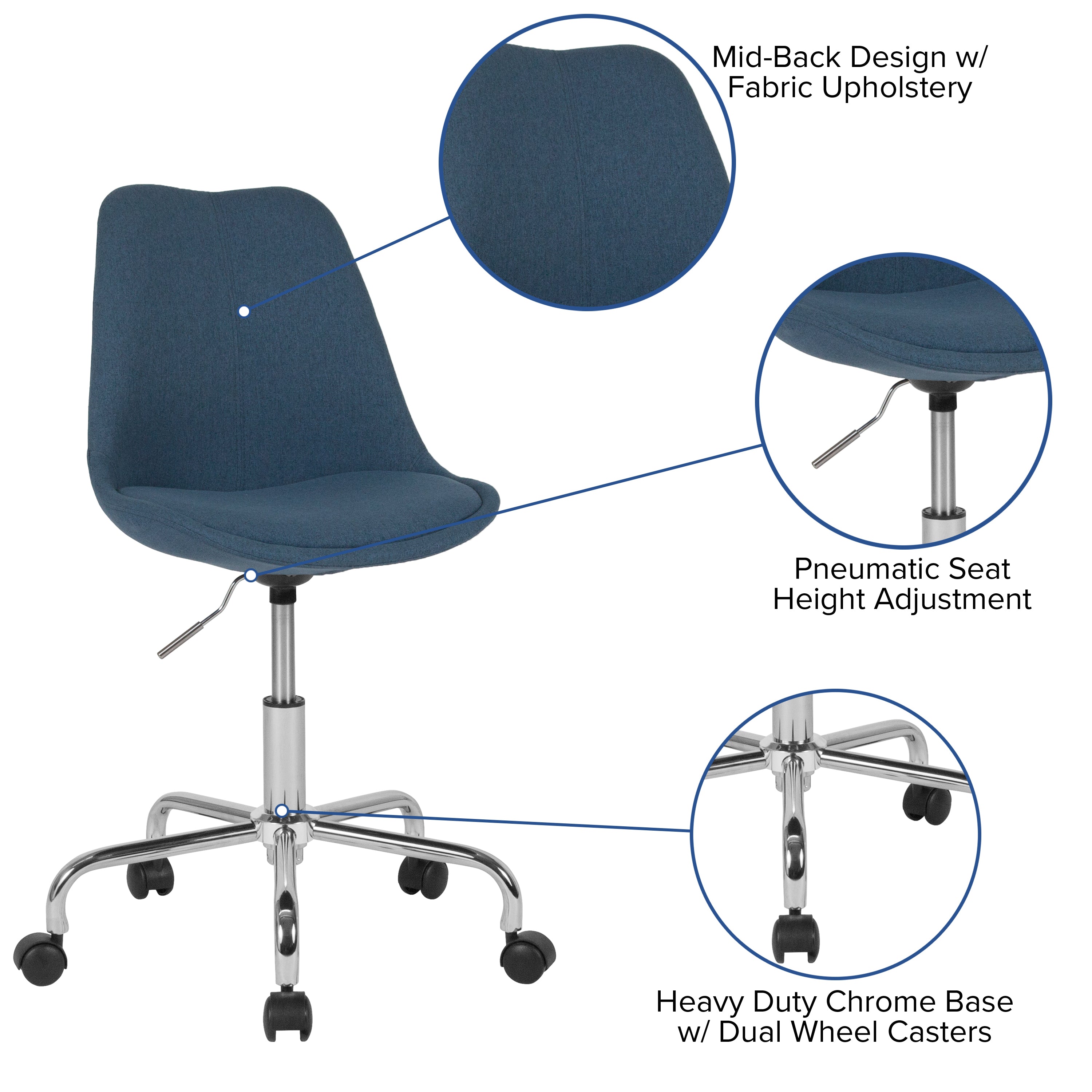 Aurora Series Mid-Back Fabric Task Office Chair with Pneumatic Lift and Chrome Base