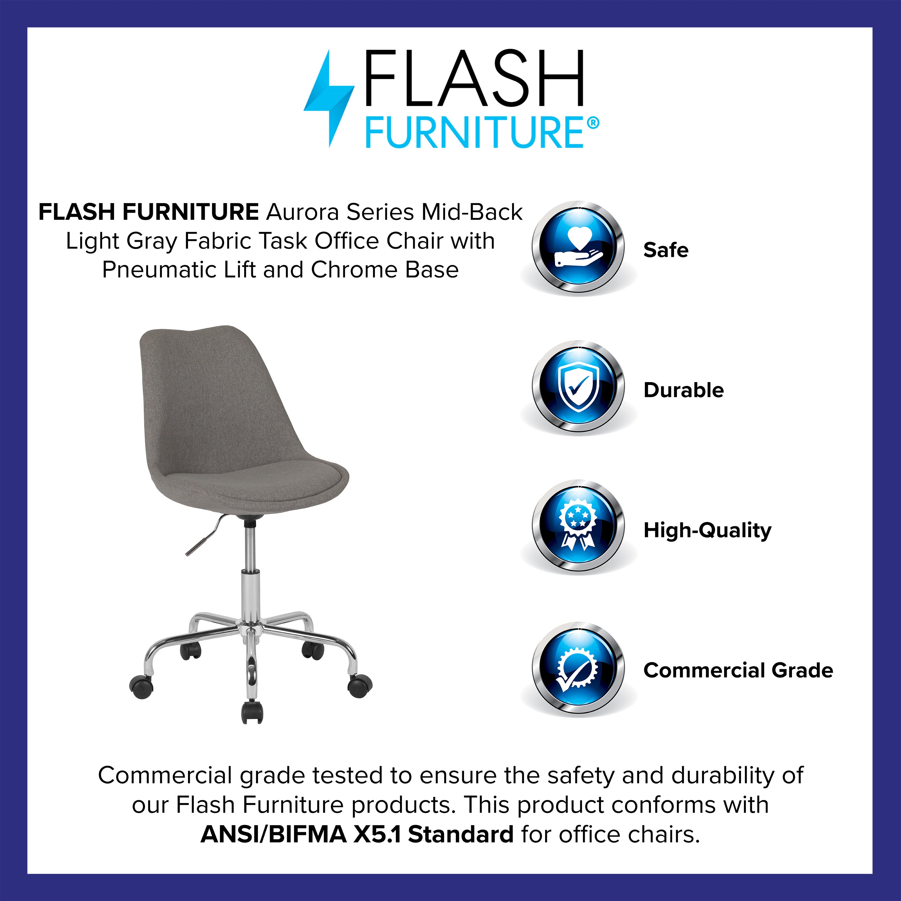 Aurora Series Mid-Back Fabric Task Office Chair with Pneumatic Lift and Chrome Base-Office Chair-Flash Furniture-Wall2Wall Furnishings