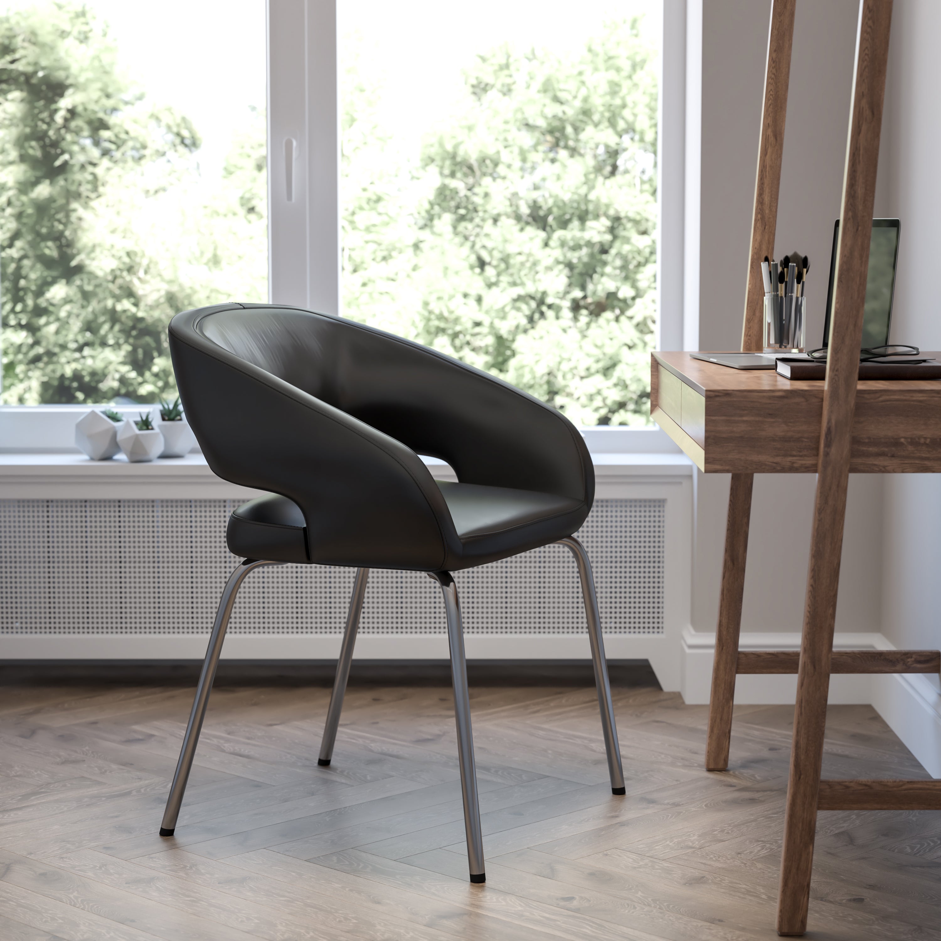 Fusion Series Contemporary LeatherSoft Side Reception Chair with Chrome Legs