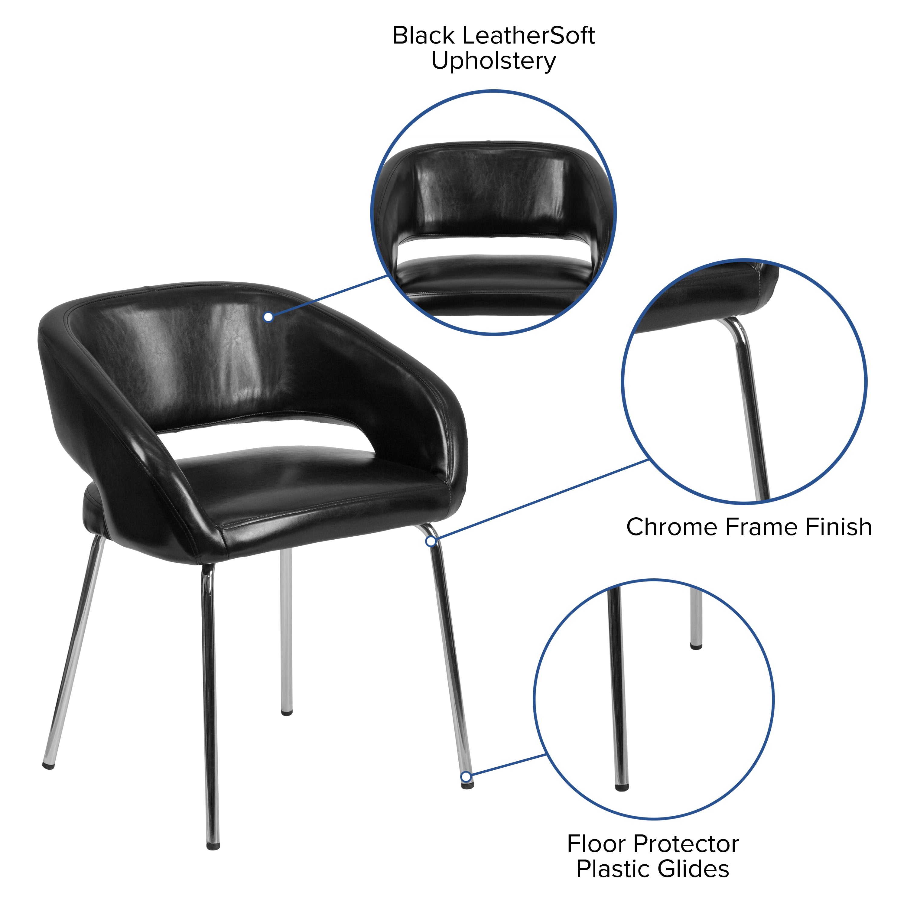 Fusion Series Contemporary LeatherSoft Side Reception Chair with Chrome Legs