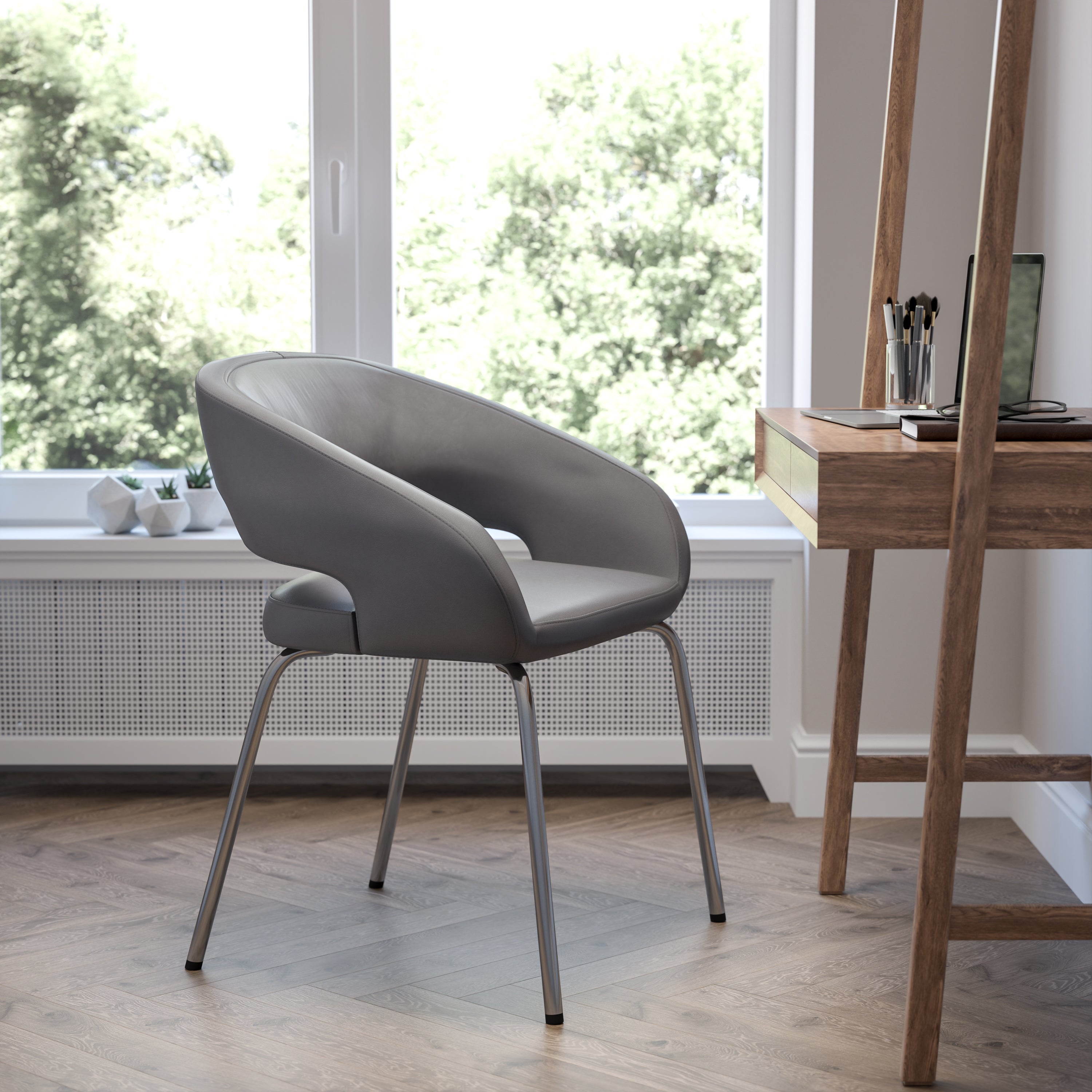 Fusion Series Contemporary LeatherSoft Side Reception Chair with Chrome Legs
