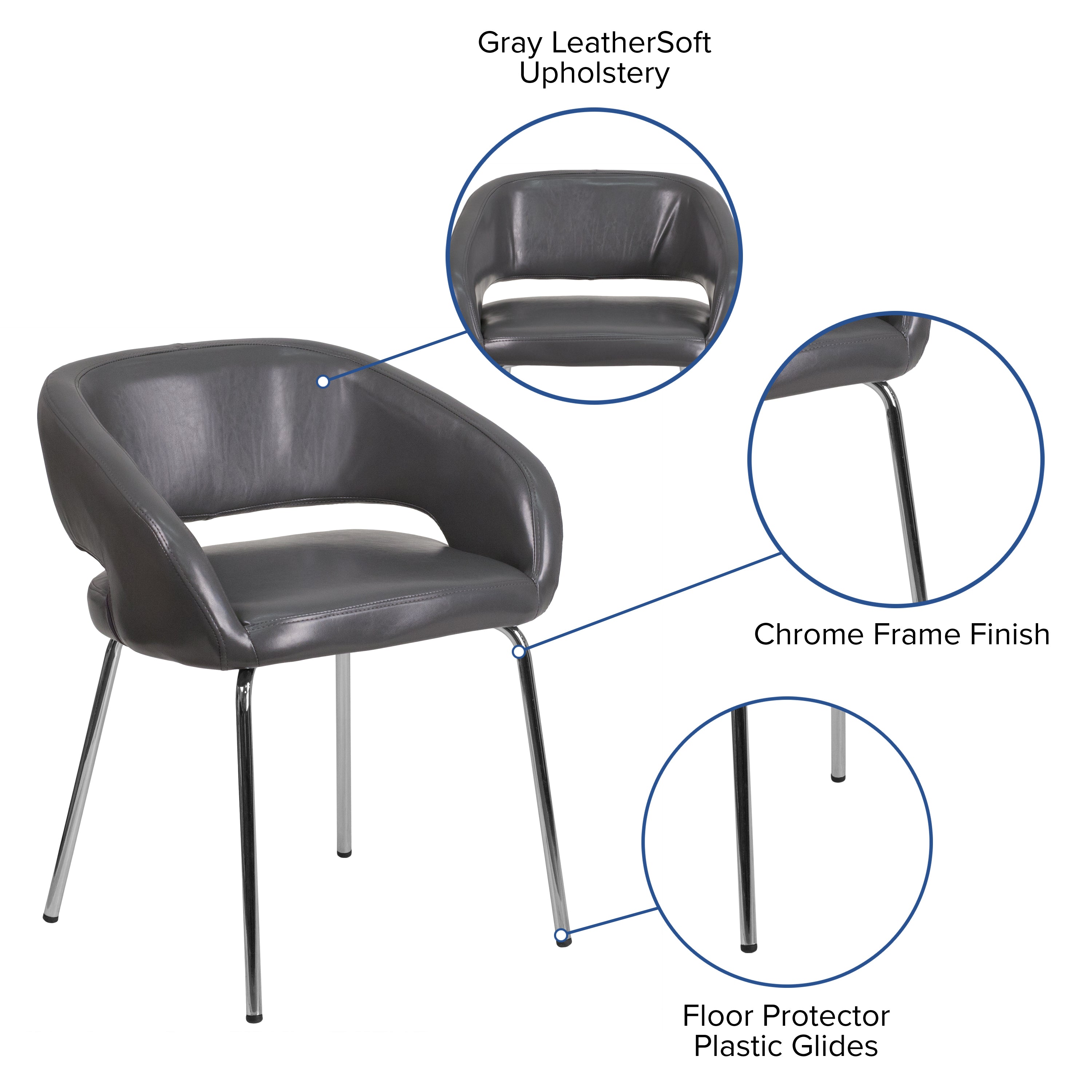 Fusion Series Contemporary LeatherSoft Side Reception Chair with Chrome Legs