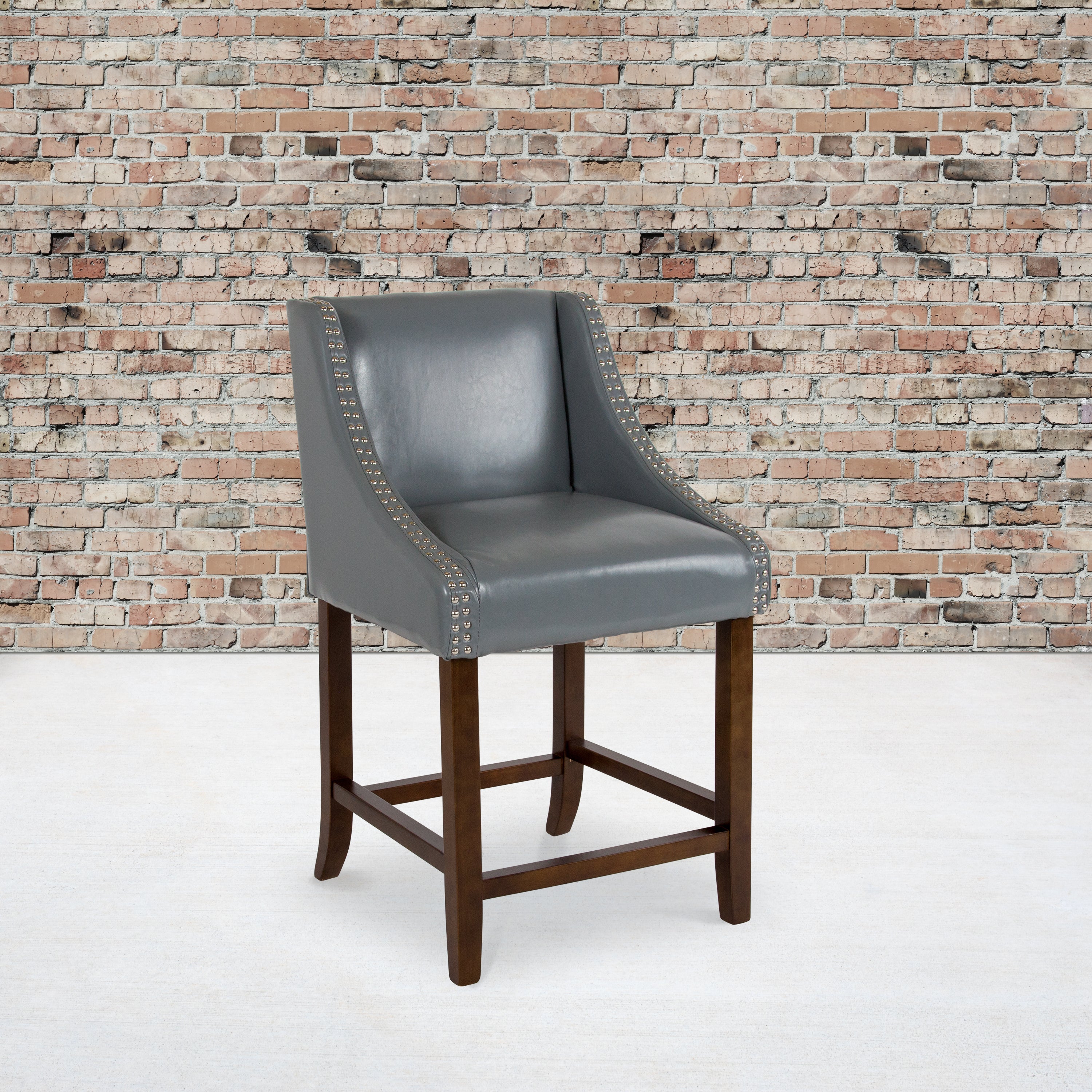 Carmel Series 24" High Transitional Wood Counter Height Stool with Accent Nail Trim