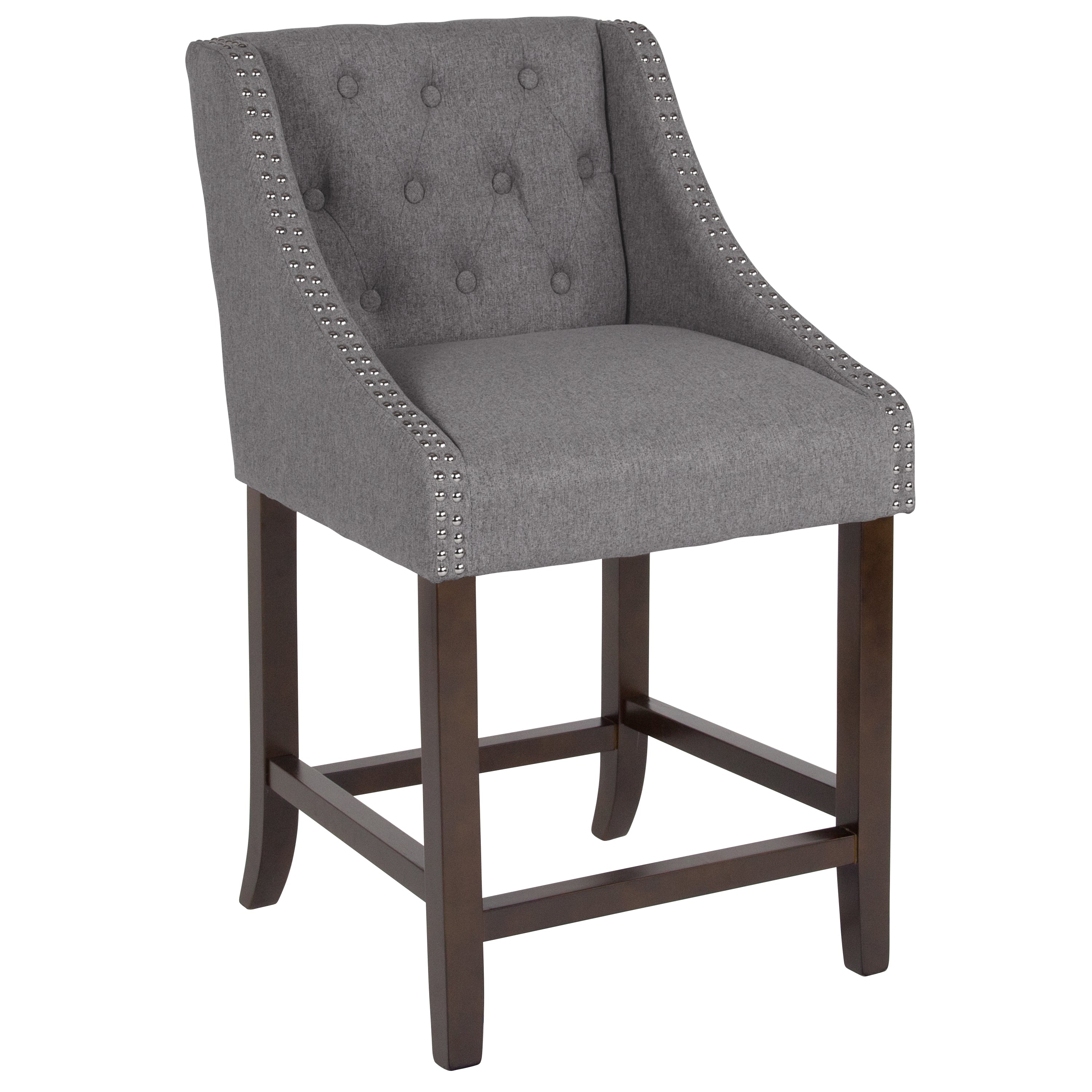 Carmel Series 24" High Transitional Tufted Walnut Counter Height Stool with Accent Nail Trim