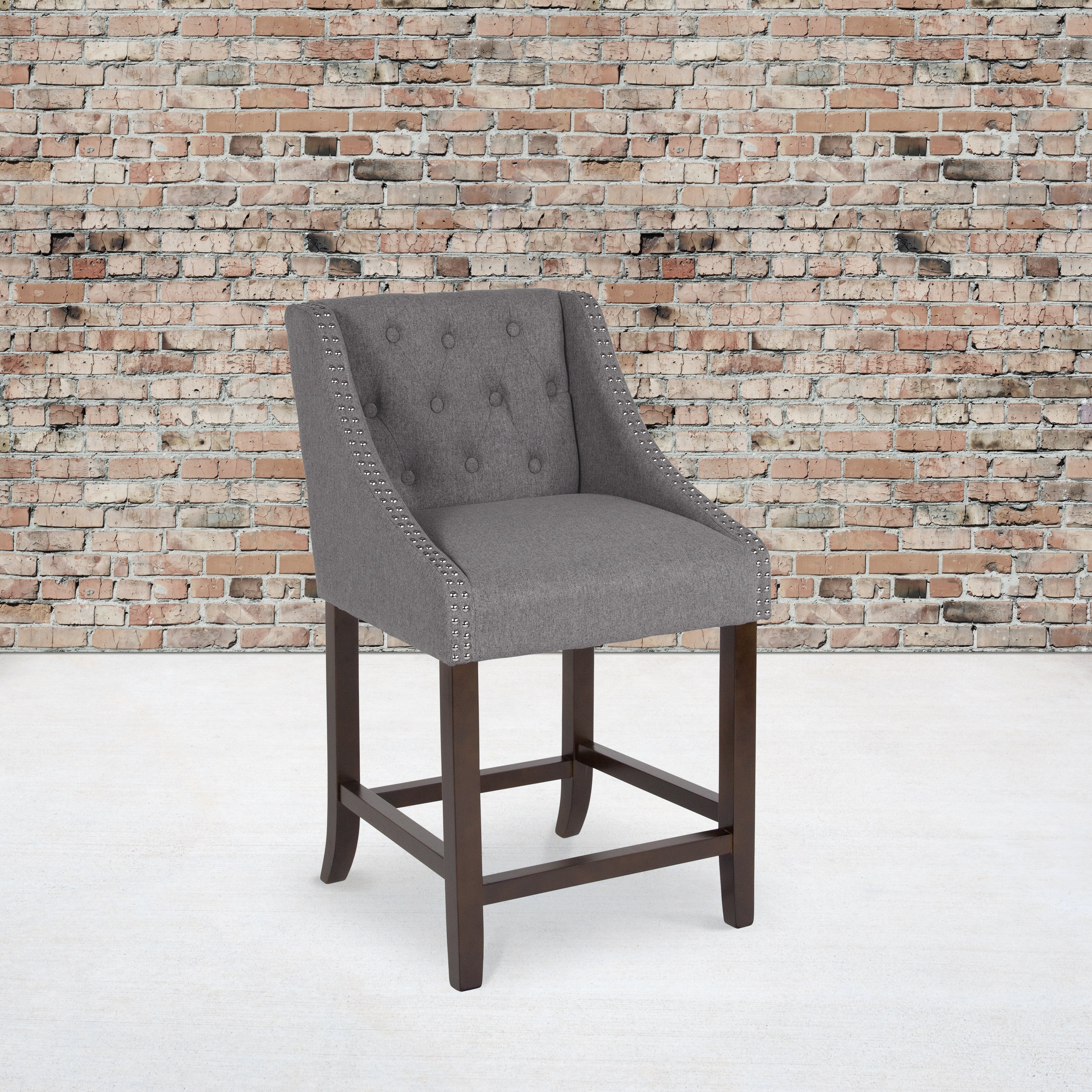Carmel Series 24" High Transitional Tufted Walnut Counter Height Stool with Accent Nail Trim