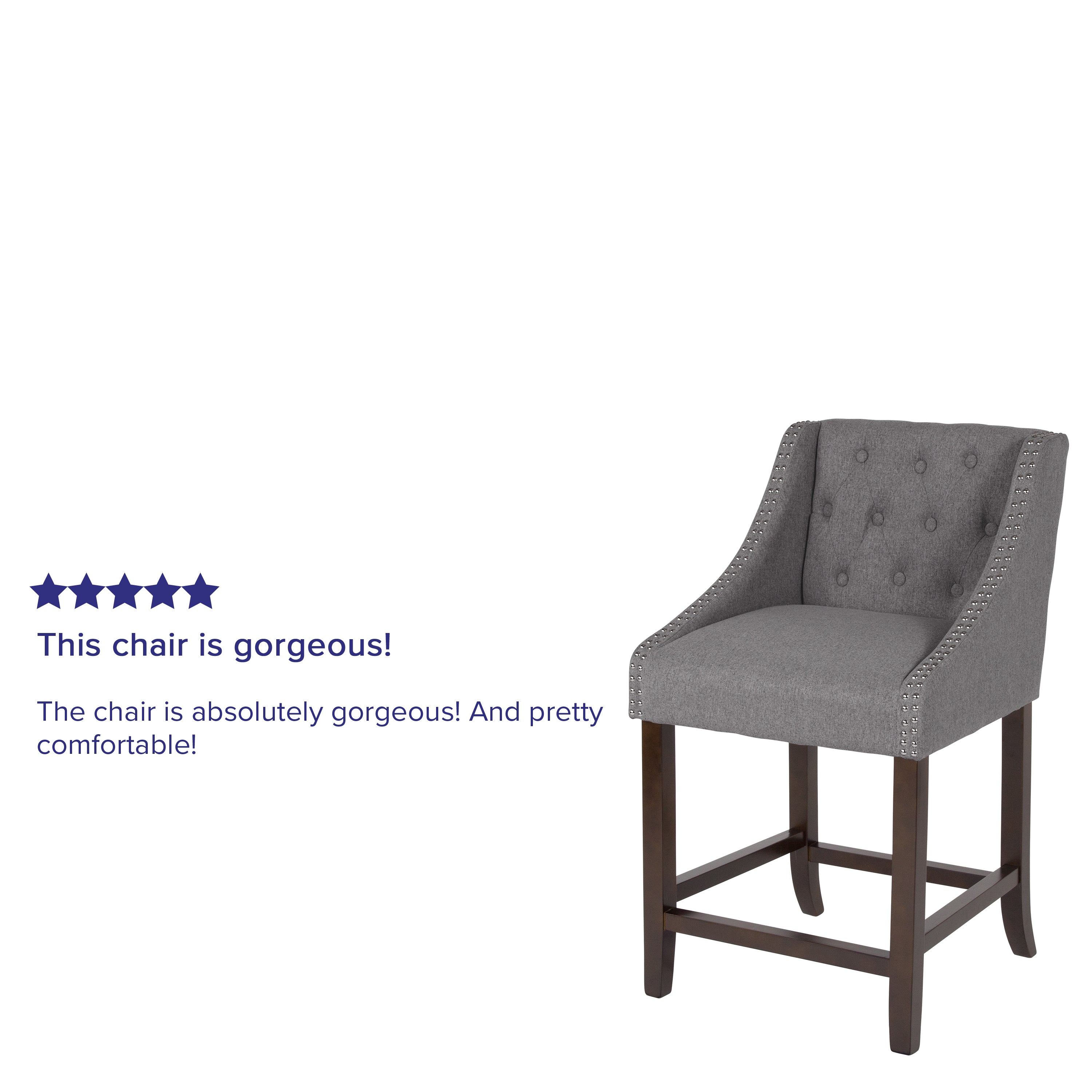 Carmel Series 24" High Transitional Tufted Walnut Counter Height Stool with Accent Nail Trim