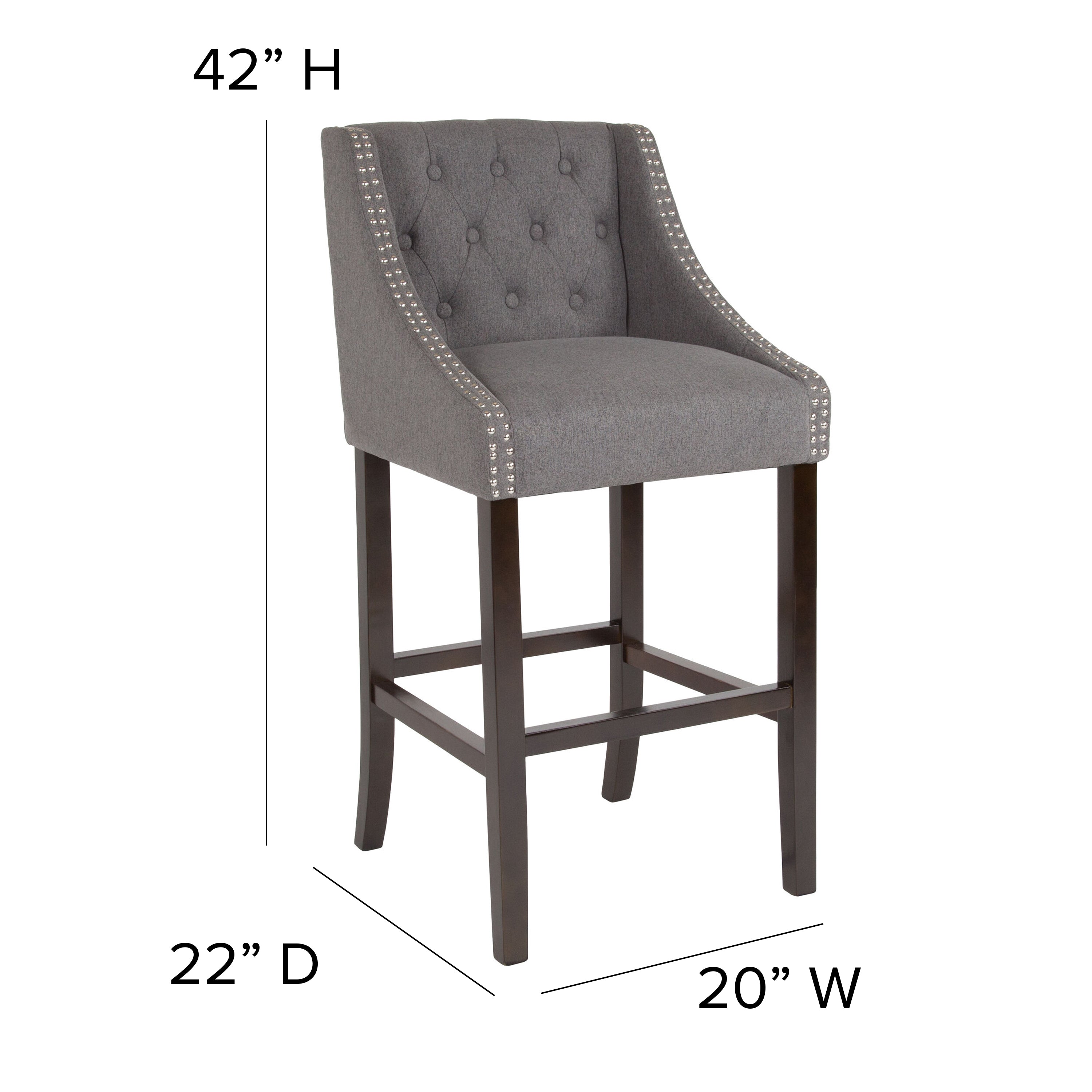 Carmel Series 30" High Transitional Tufted Walnut Barstool with Accent Nail Trim