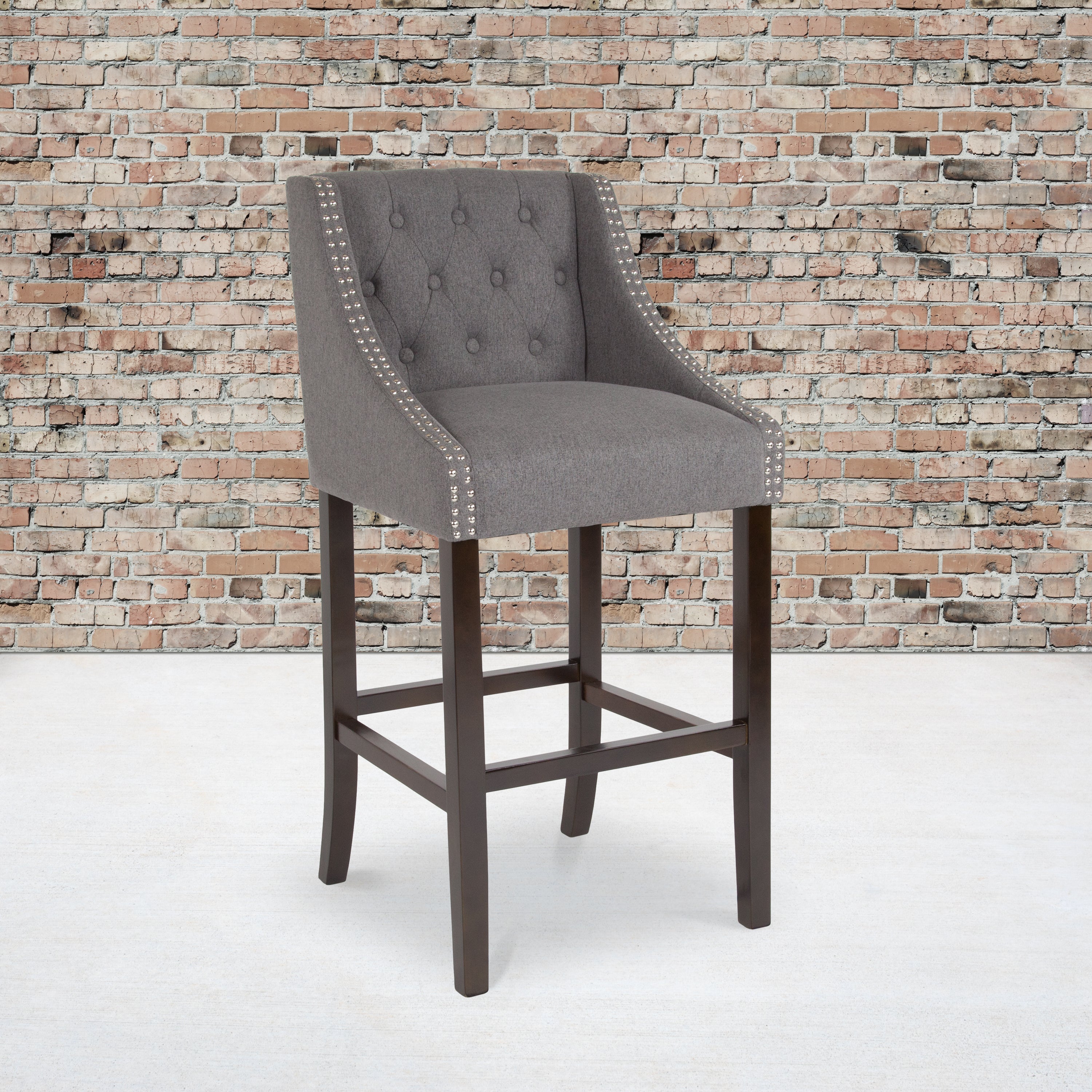 Carmel Series 30" High Transitional Tufted Walnut Barstool with Accent Nail Trim