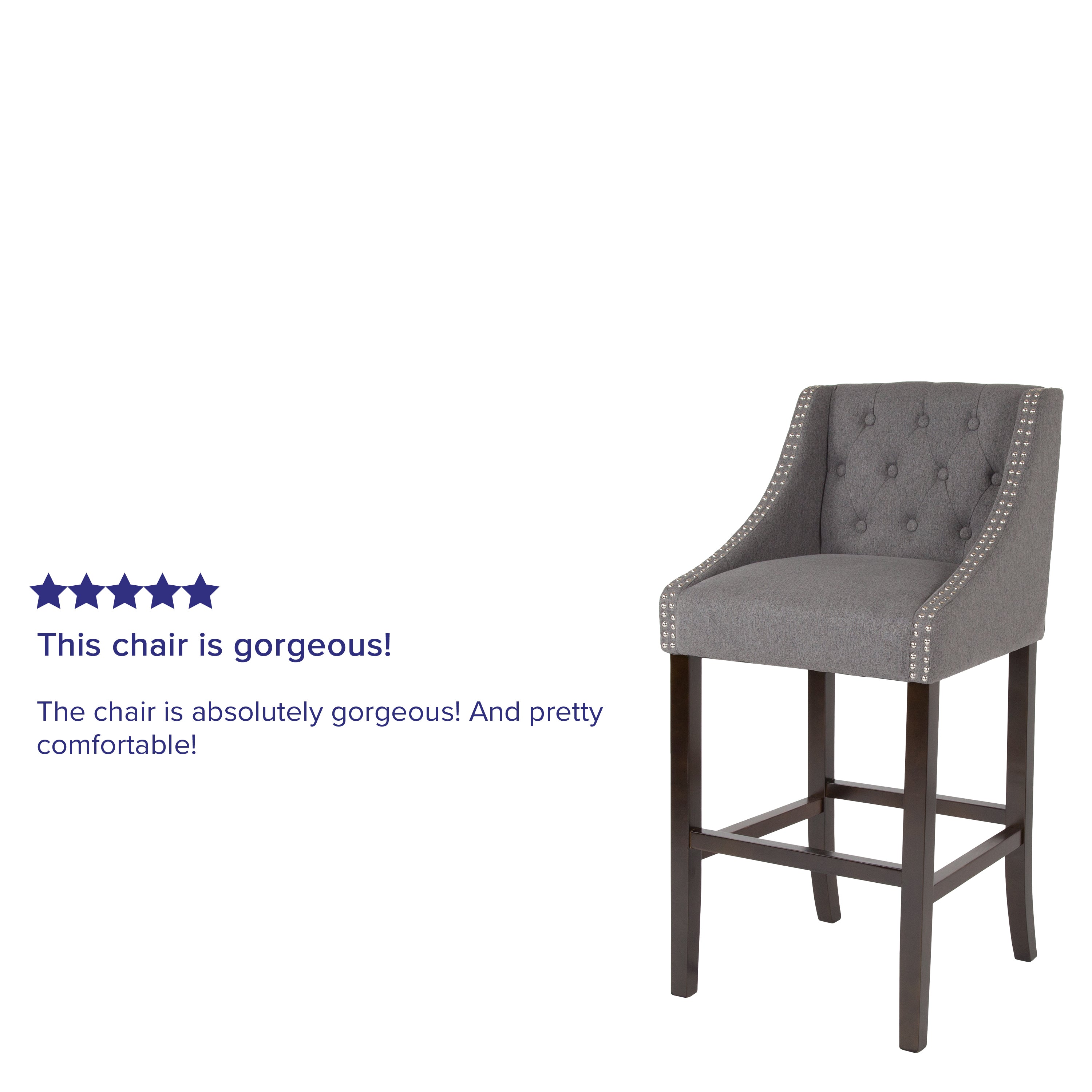 Carmel Series 30" High Transitional Tufted Walnut Barstool with Accent Nail Trim