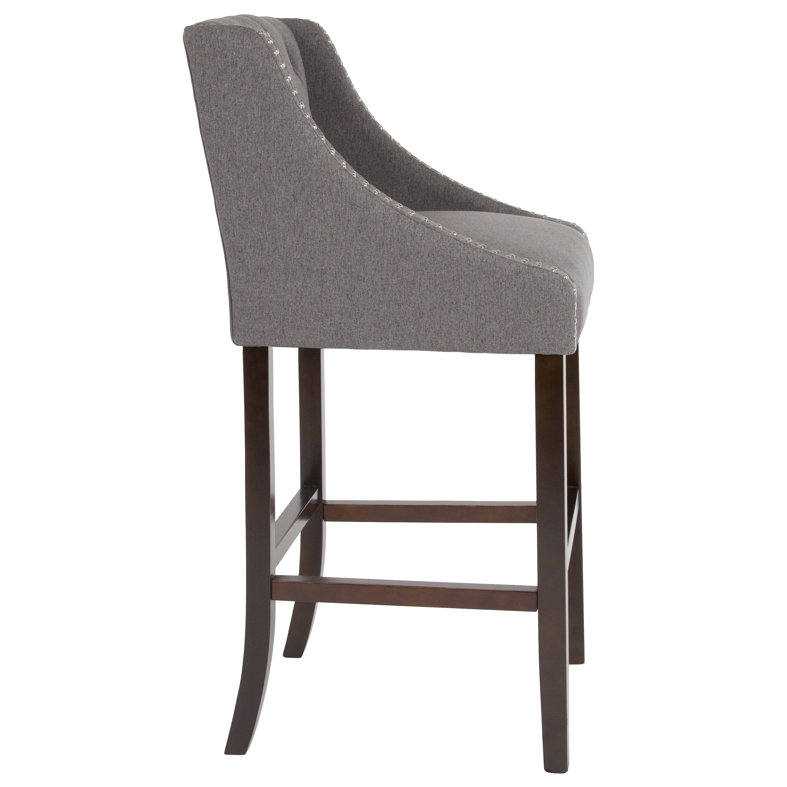 Carmel Series 30" High Transitional Tufted Walnut Barstool with Accent Nail Trim