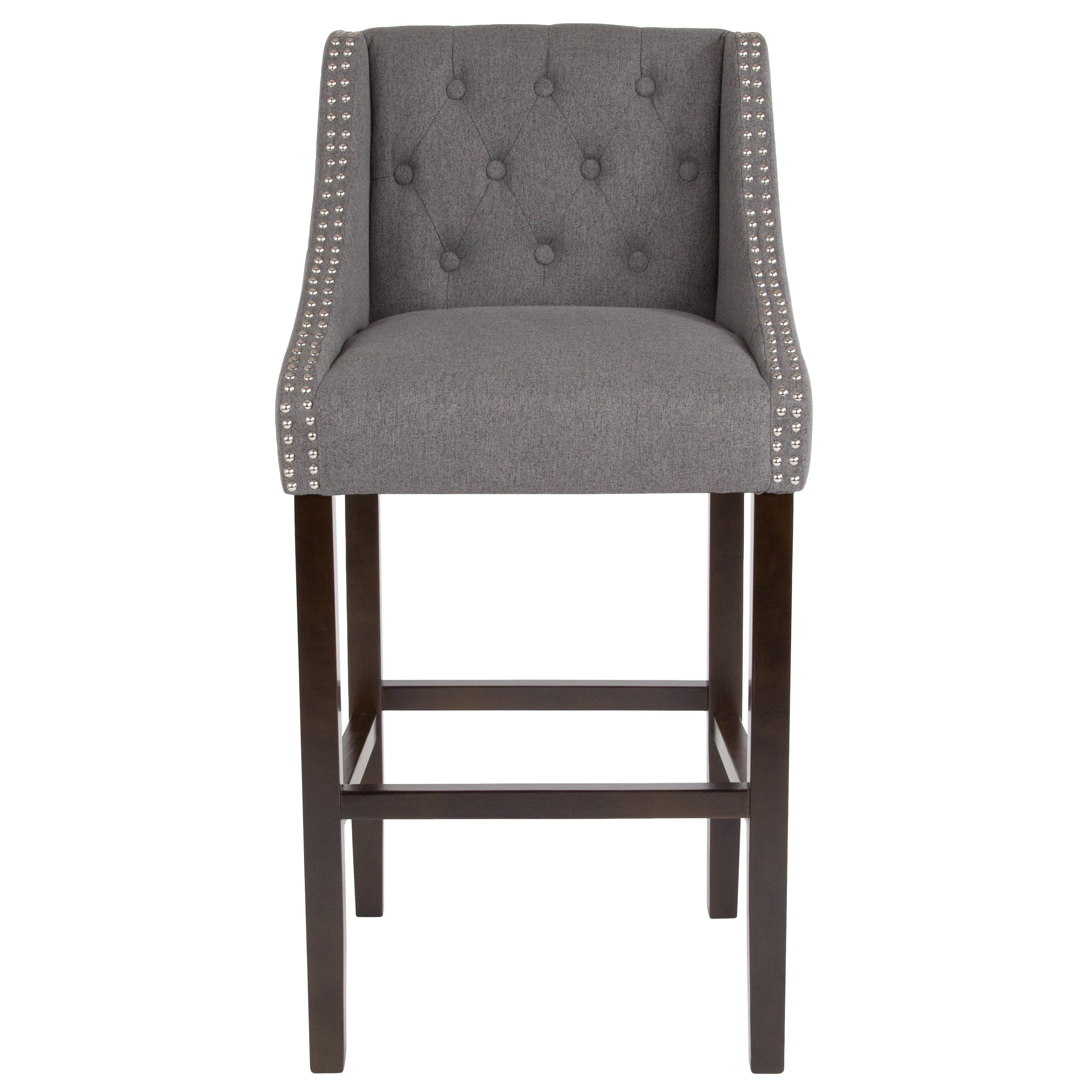 Carmel Series 30" High Transitional Tufted Walnut Barstool with Accent Nail Trim