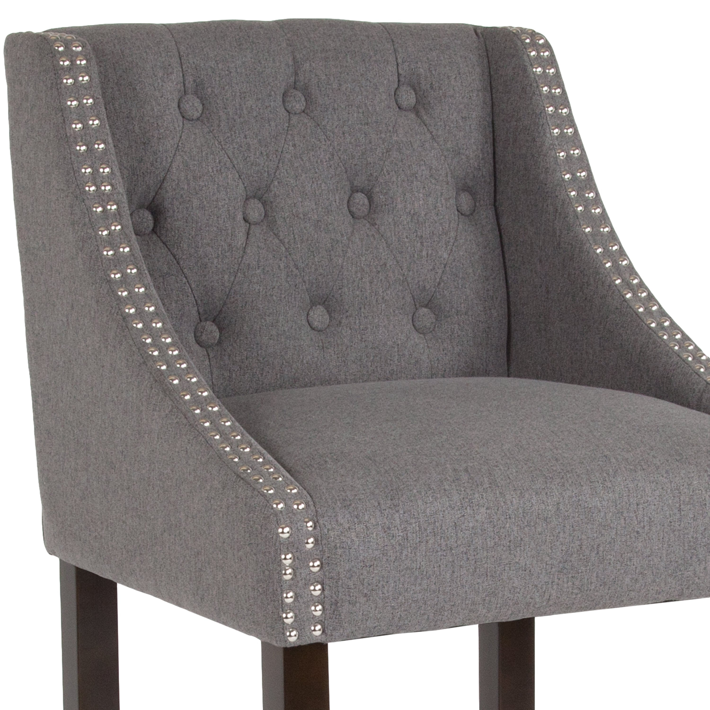 Carmel Series 30" High Transitional Tufted Walnut Barstool with Accent Nail Trim