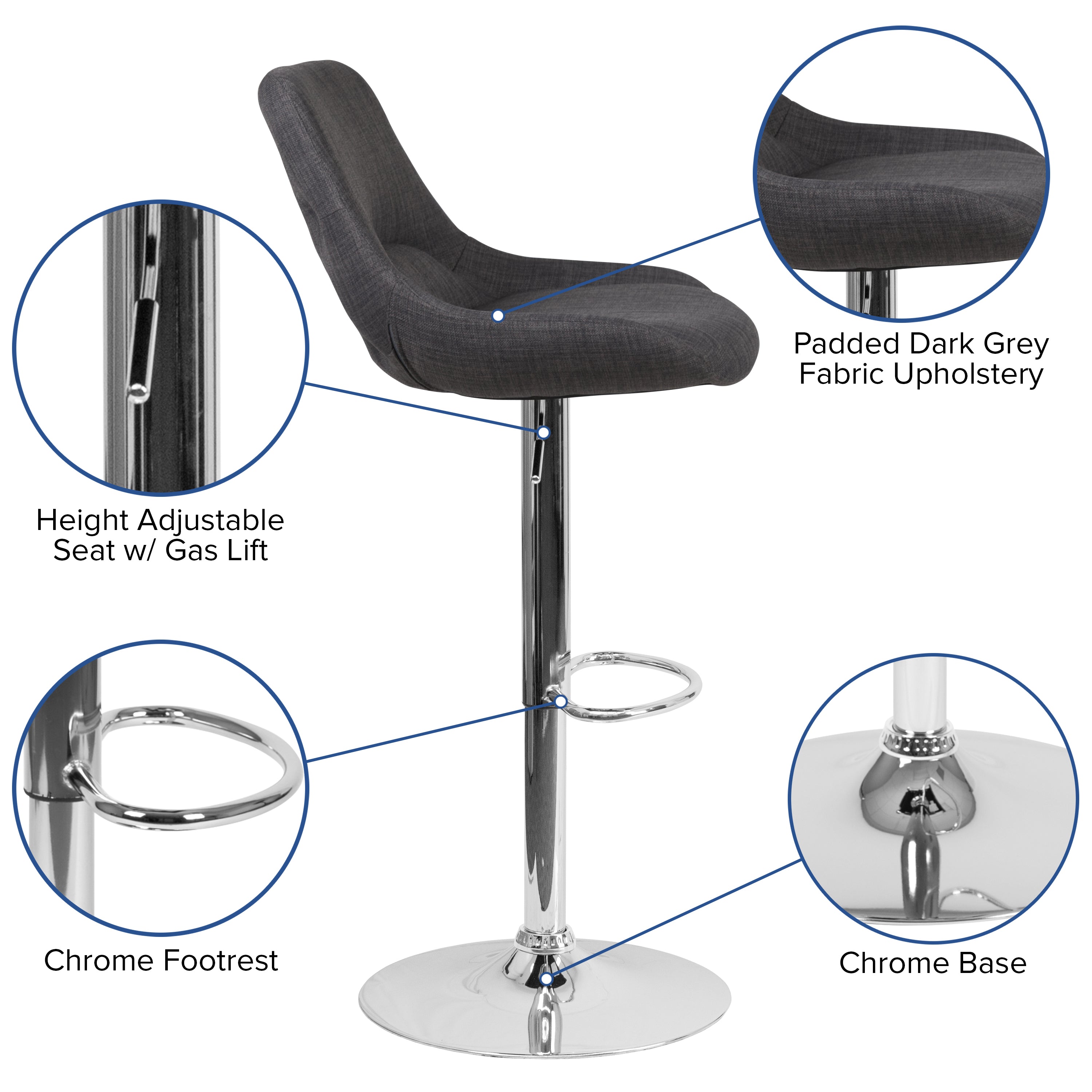 Contemporary Adjustable Height Gas Lift Swivel Bar Stool with Support Pillow - Kitchen Dining Stool-Bar Stool-Flash Furniture-Wall2Wall Furnishings