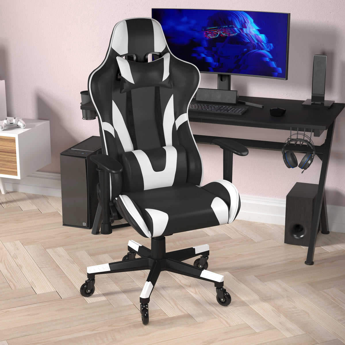 X20 Gaming Chair Racing Office Computer PC Adjustable Chair with Reclining Back and Transparent Roller Wheels