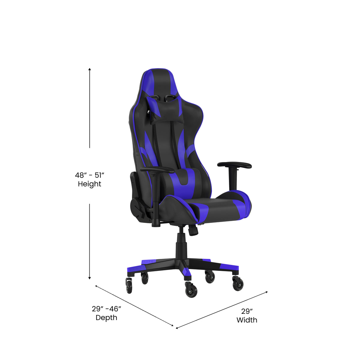 X20 Gaming Chair Racing Office Computer PC Adjustable Chair with Reclining Back and Transparent Roller Wheels