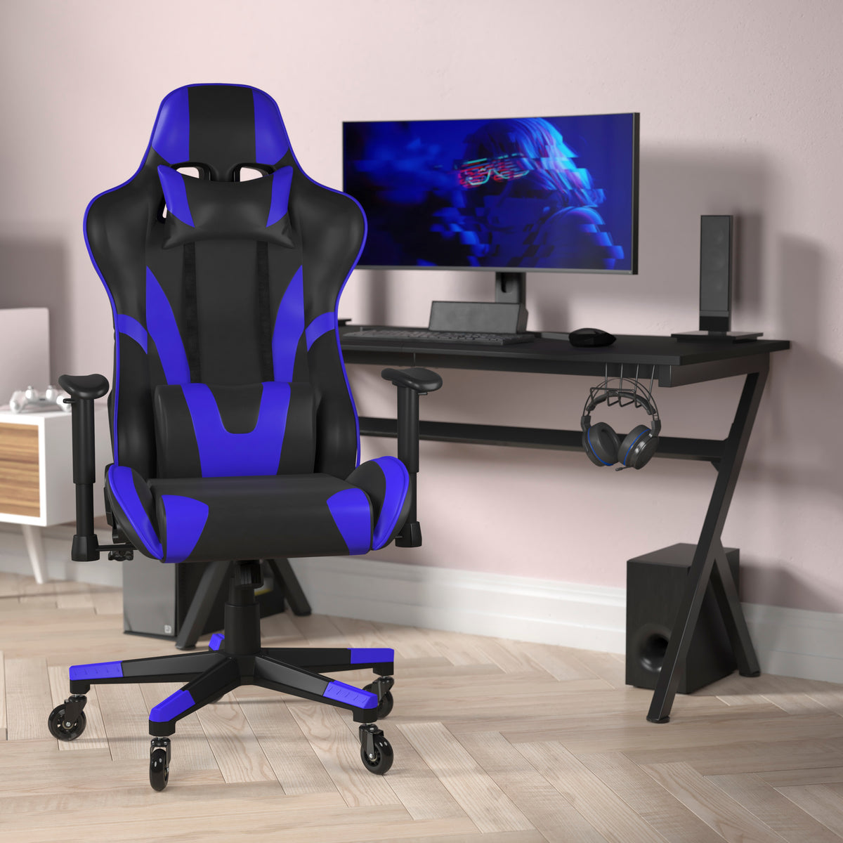 X20 Gaming Chair Racing Office Computer PC Adjustable Chair with Reclining Back and Transparent Roller Wheels