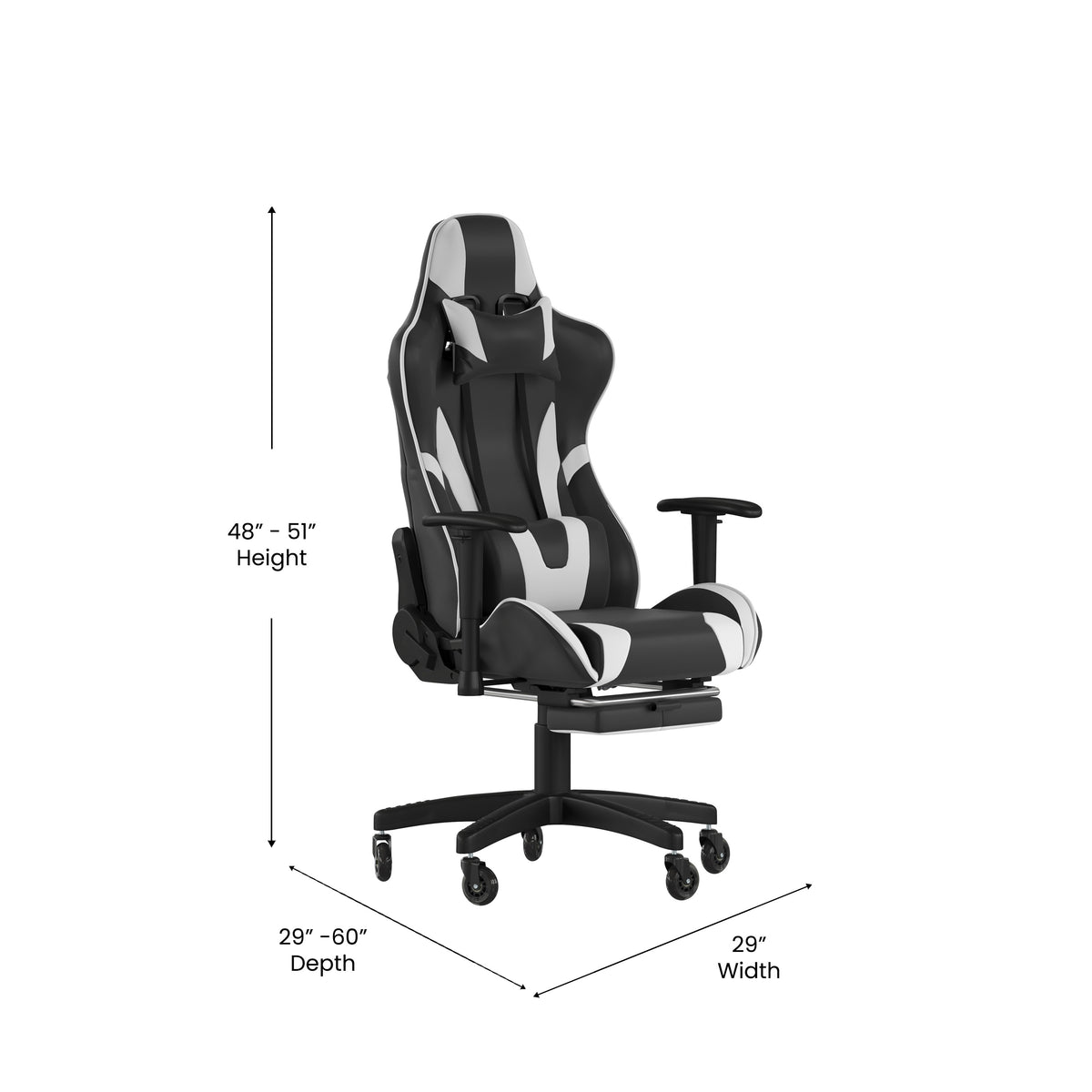 X30 Gaming Chair Racing Computer Chair with Reclining Back, Slide-Out Footrest, and Transparent Roller Wheels