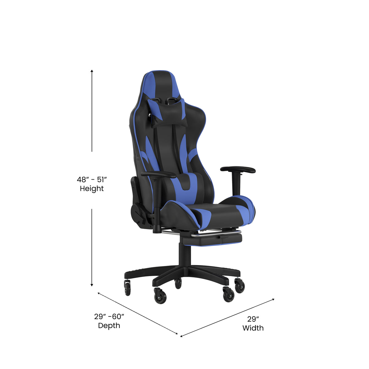 X30 Gaming Chair Racing Computer Chair with Reclining Back, Slide-Out Footrest, and Transparent Roller Wheels