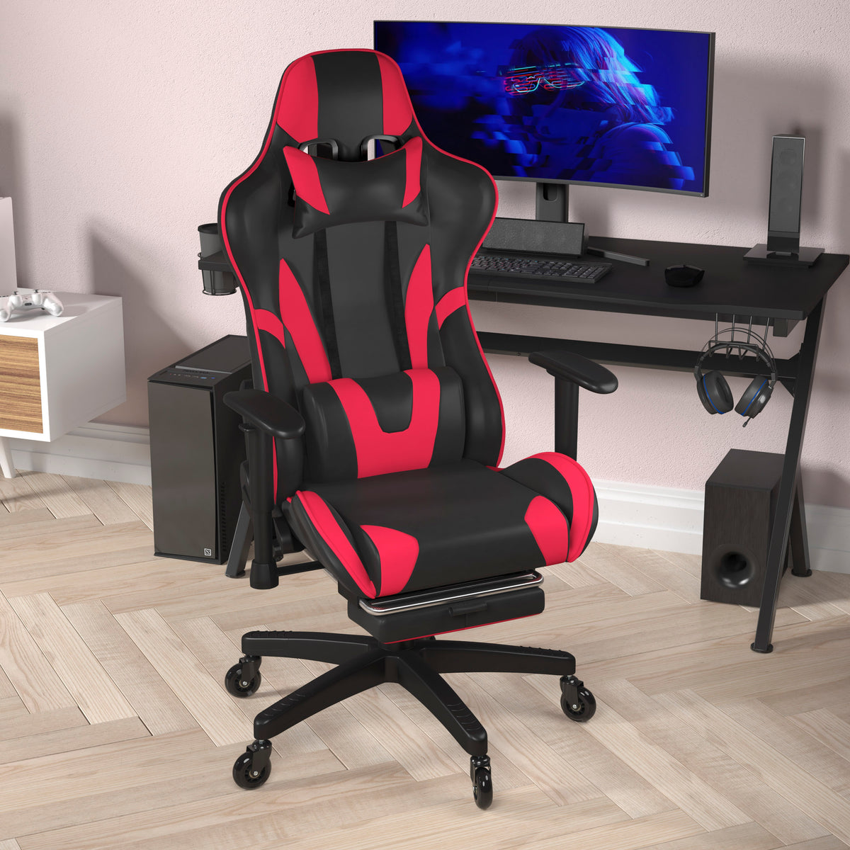 X30 Gaming Chair Racing Computer Chair with Reclining Back, Slide-Out Footrest, and Transparent Roller Wheels