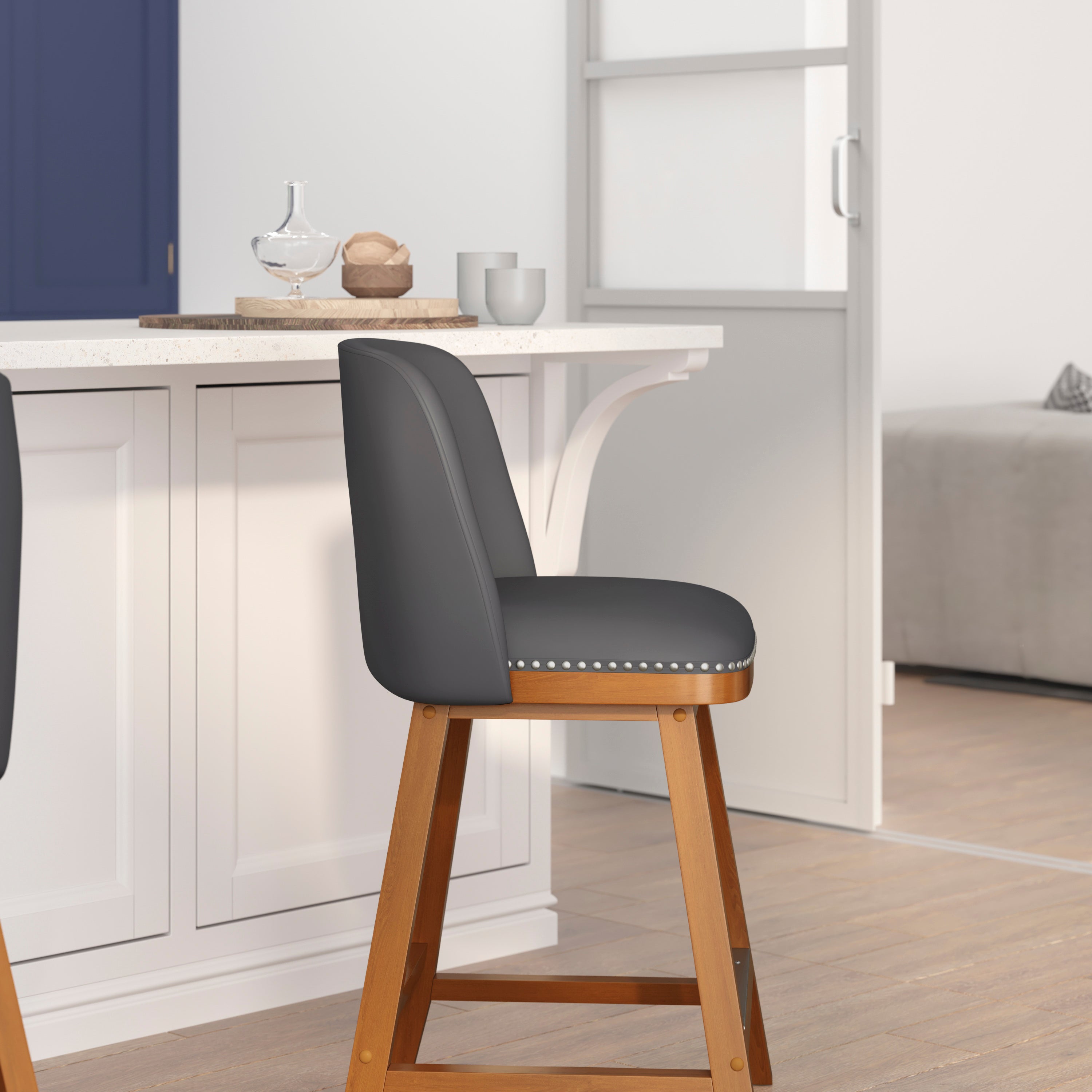 Julia Set of 2 Transitional Upholstered Counter Stools with Nailhead Trim and Solid Wood Frames