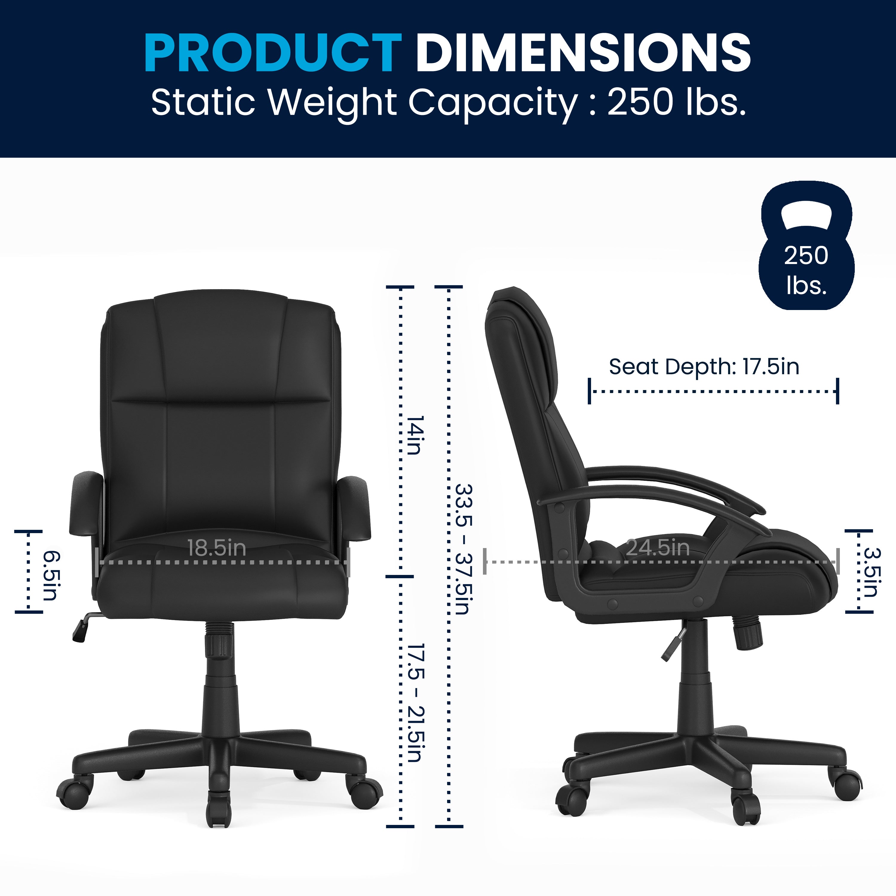 Flash Fundamentals Mid-Back Padded Task Office Chair with Arms
