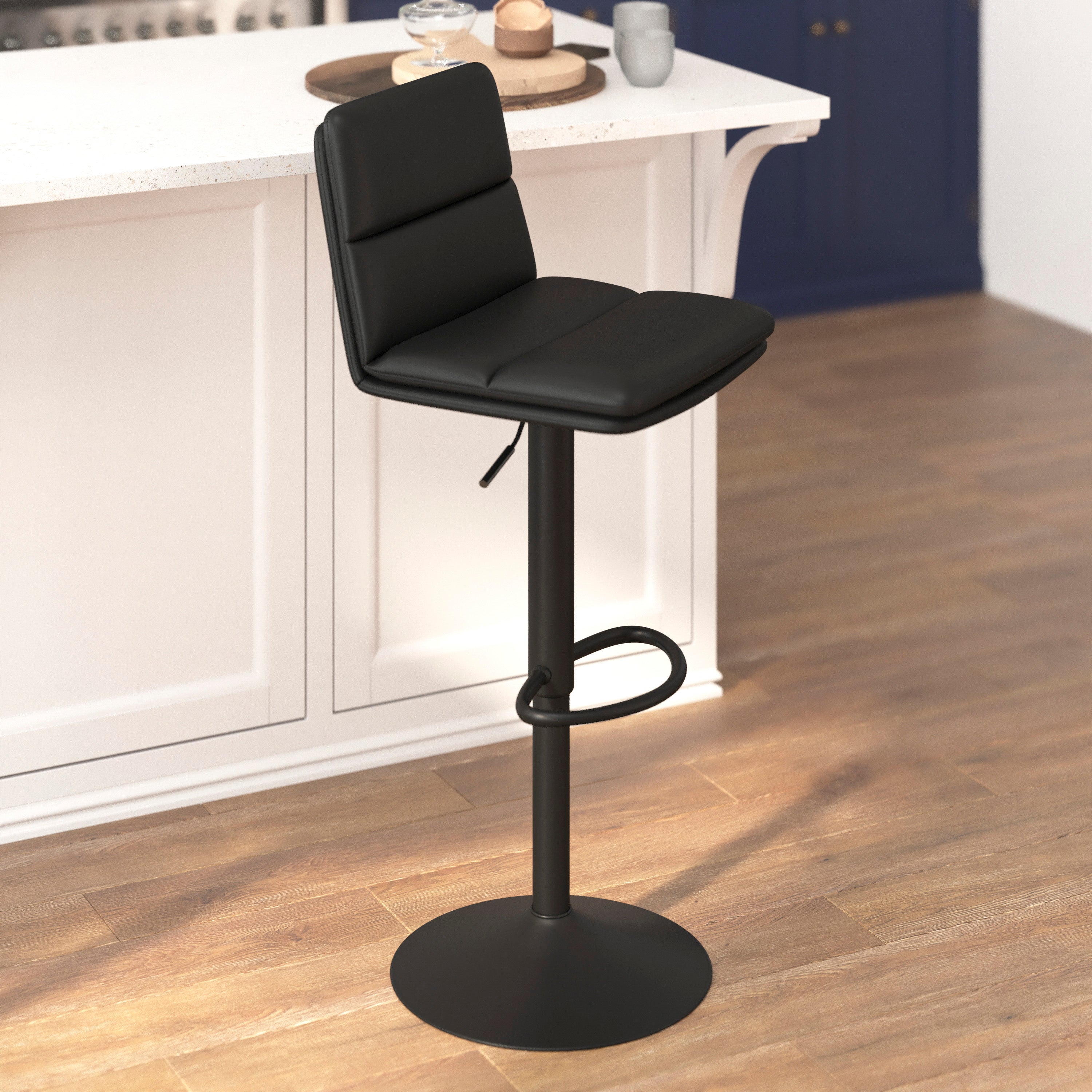 Hughes Modern Adjustable Height LeatherSoft Channel Stitched Barstools, Set of 2
