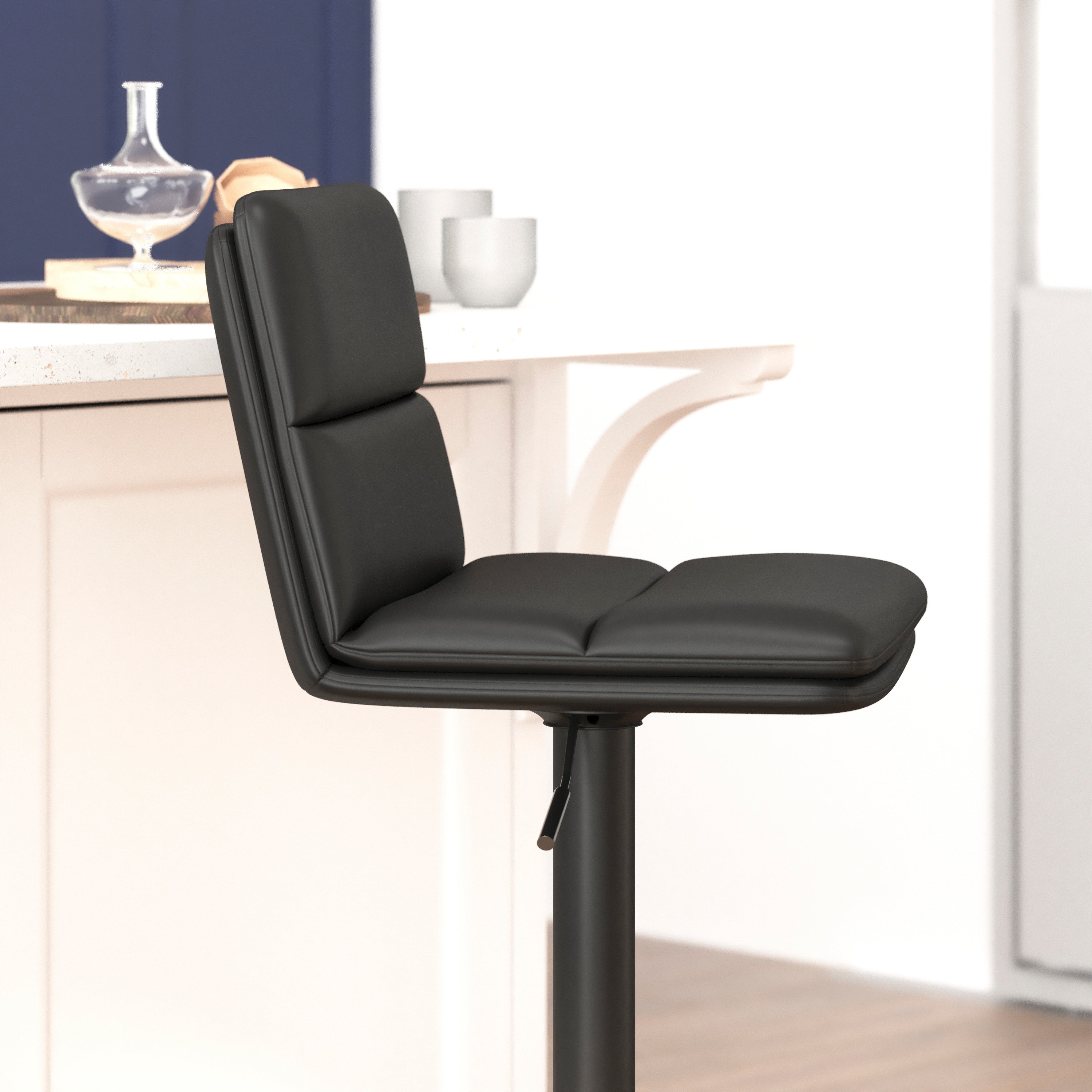 Hughes Modern Adjustable Height LeatherSoft Channel Stitched Barstools, Set of 2