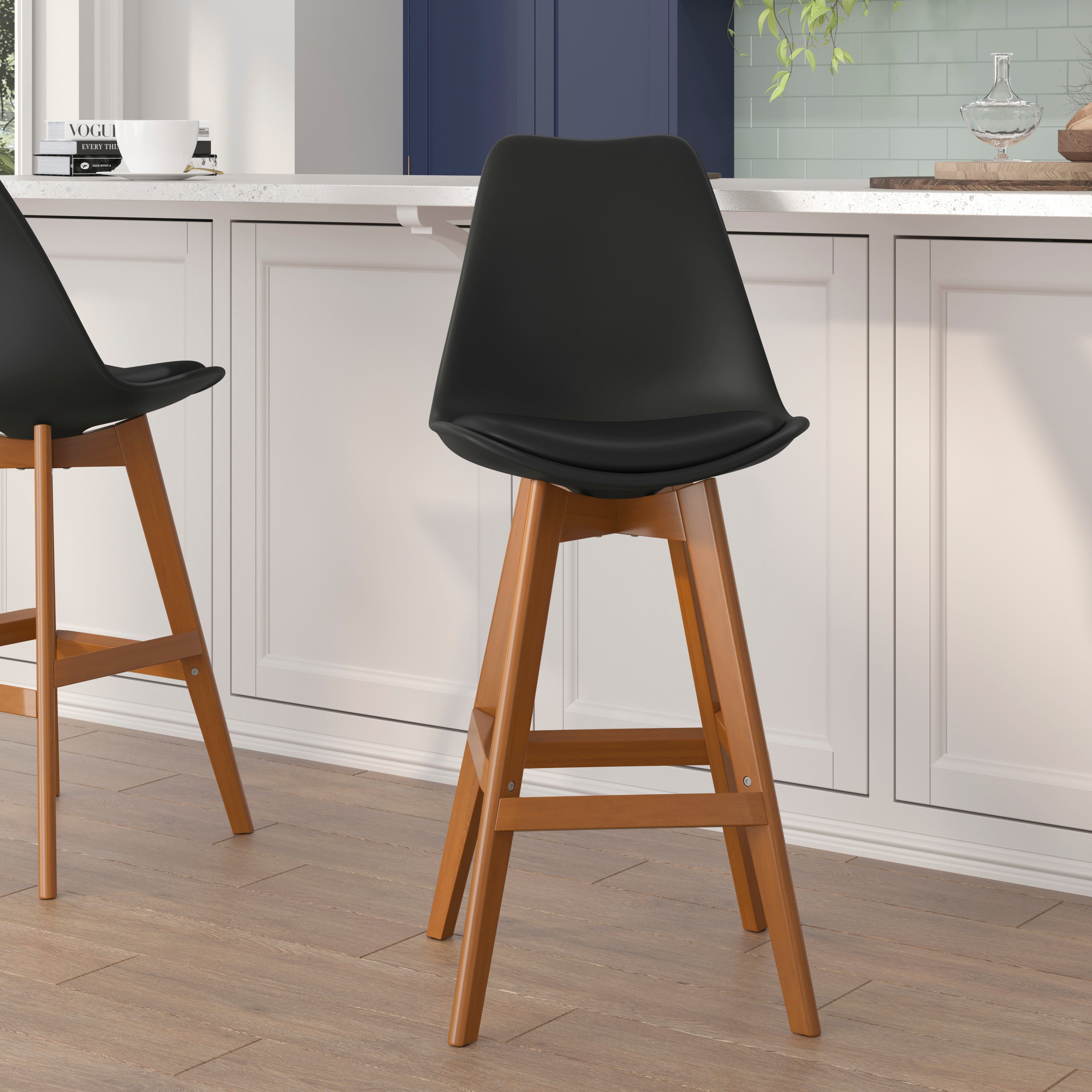 Dana Set of 2 Commercial Grade Modern Counter Stools with Cushioned Seat and Wooden Frame-Counter Stool-Flash Furniture-Wall2Wall Furnishings