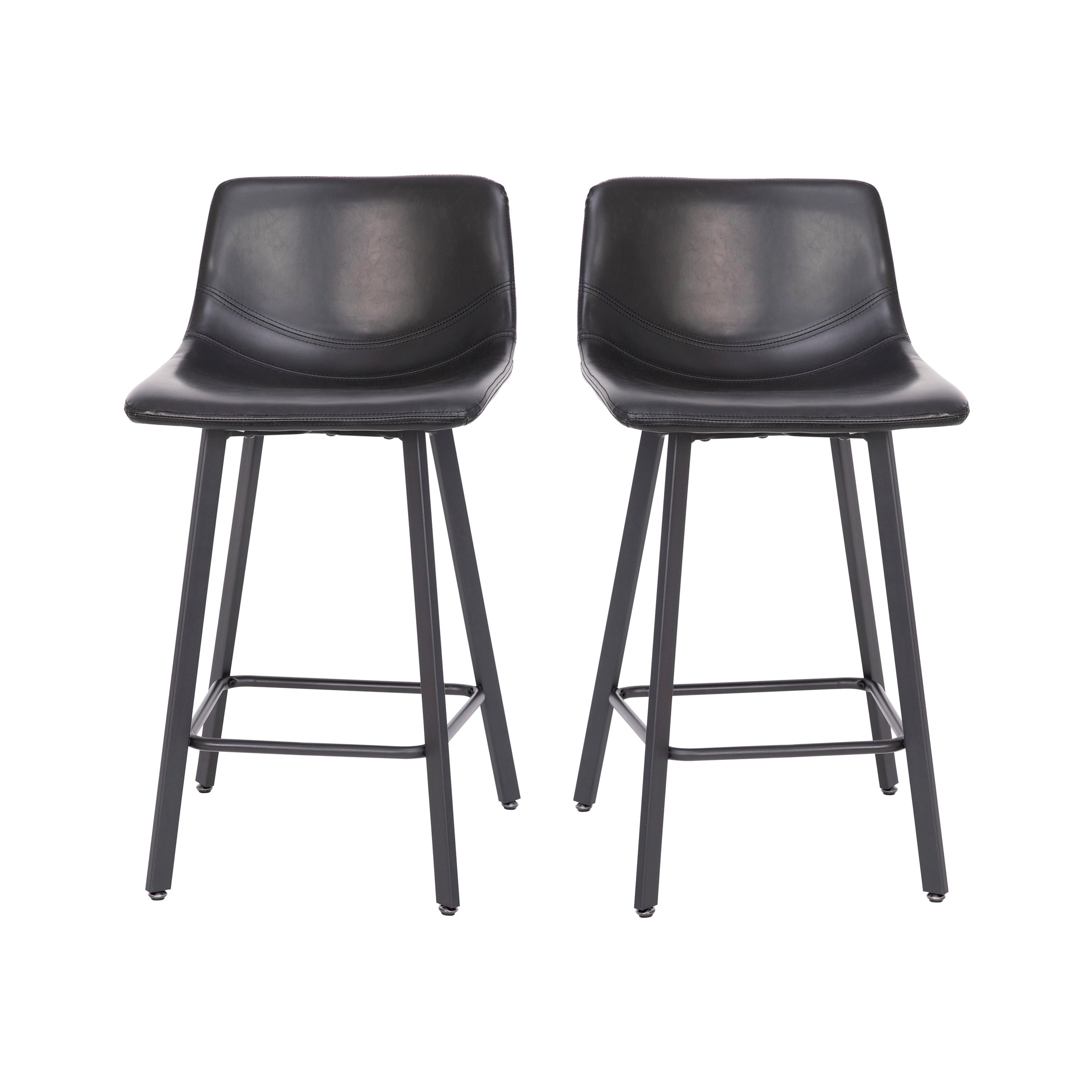 Caleb Modern Armless 24 Inch Counter Height Stools with Footrests and Matte Metal Frames, Set of 2