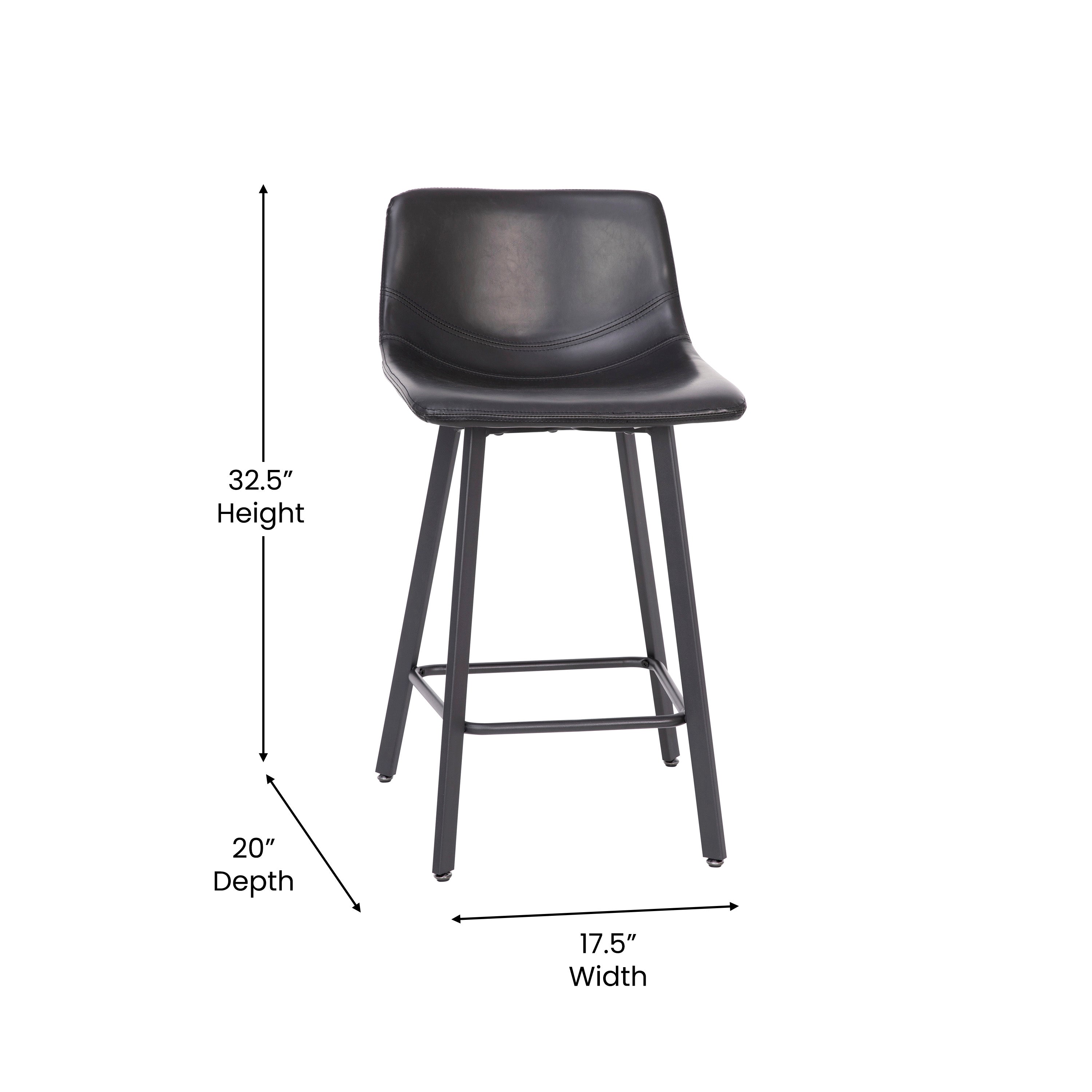 Caleb Modern Armless 24 Inch Counter Height Stools with Footrests and Matte Metal Frames, Set of 2