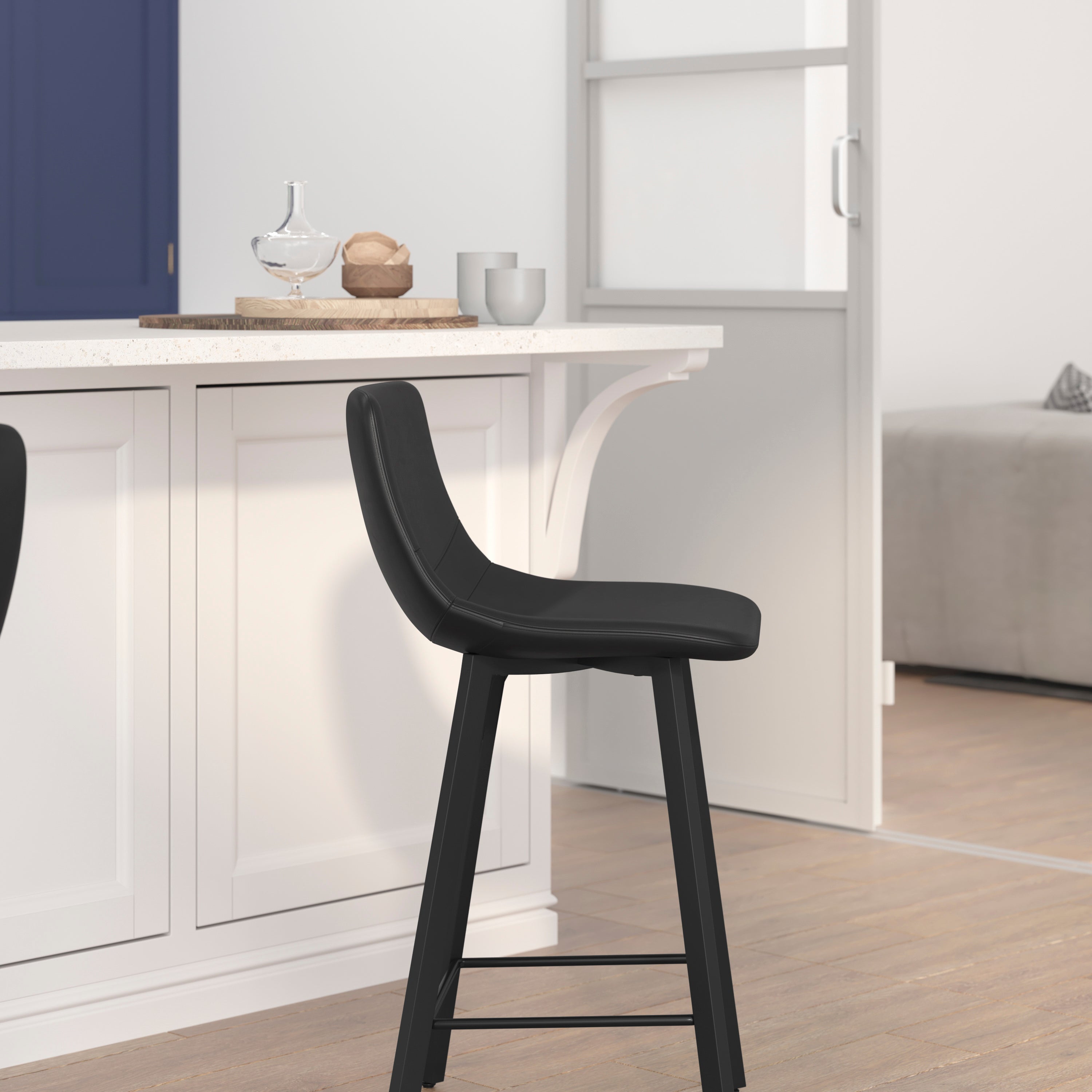 Caleb Modern Armless 24 Inch Counter Height Stools with Footrests and Matte Metal Frames, Set of 2