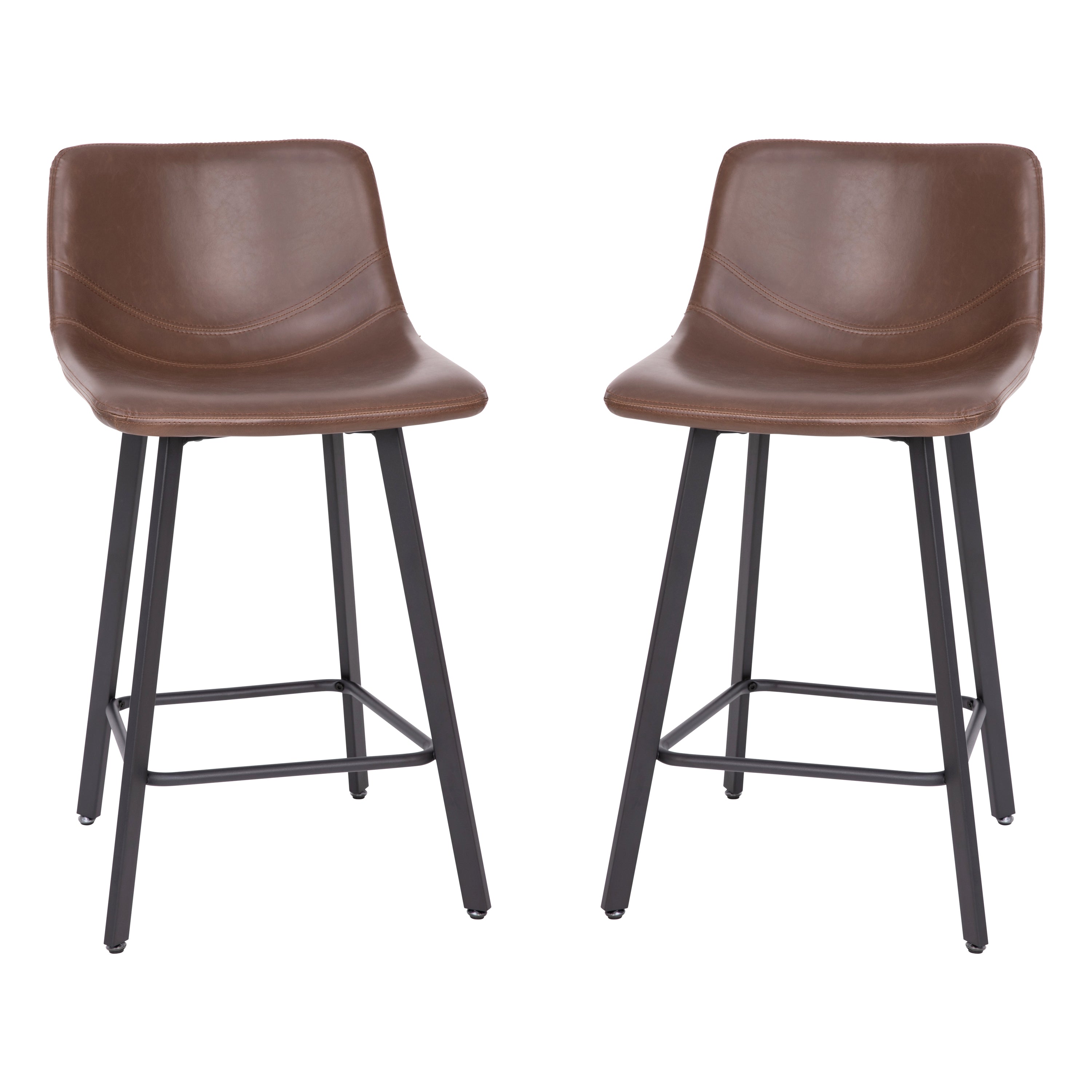 Caleb Modern Armless 24 Inch Counter Height Stools with Footrests and Matte Metal Frames, Set of 2