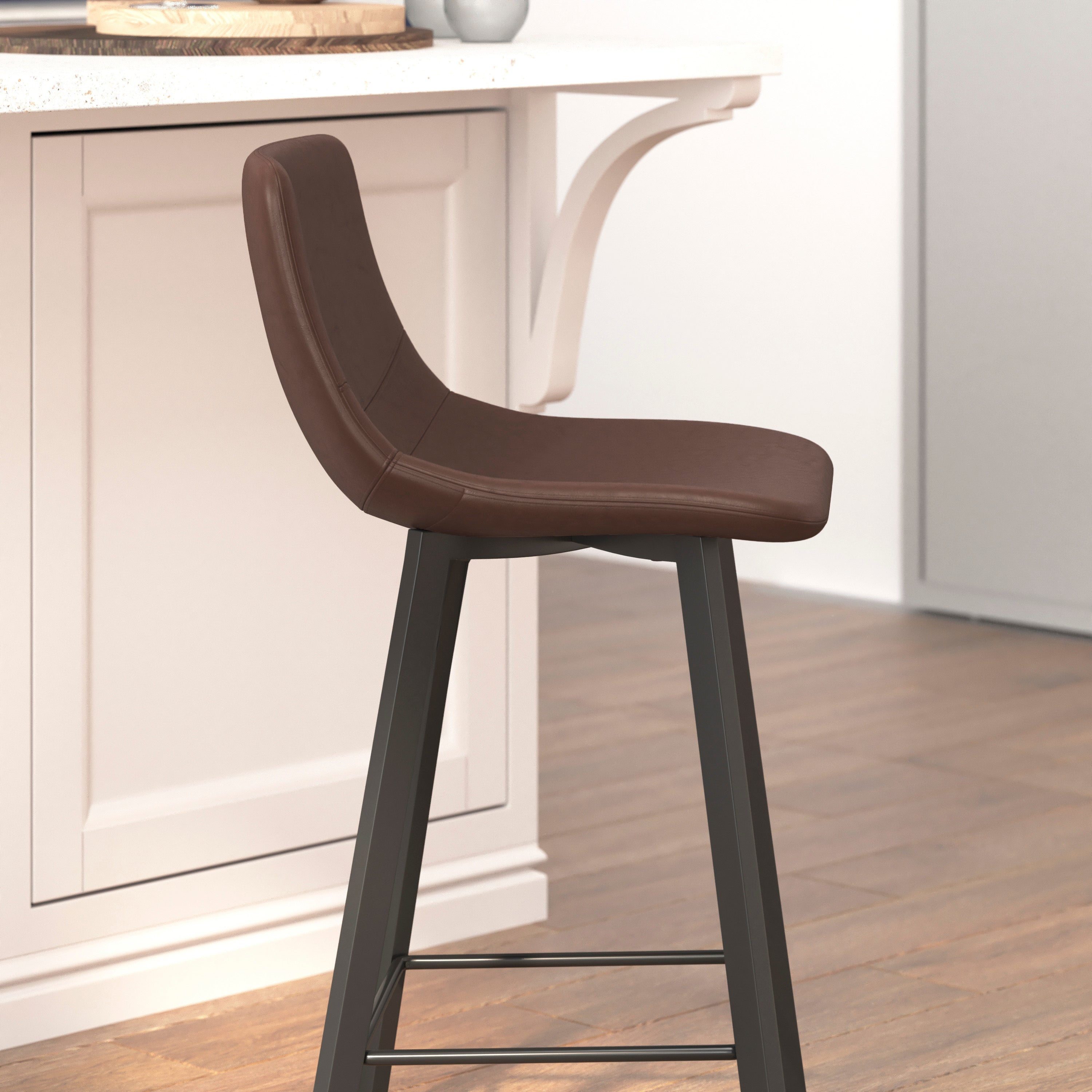 Caleb Modern Armless 24 Inch Counter Height Stools with Footrests and Matte Metal Frames, Set of 2