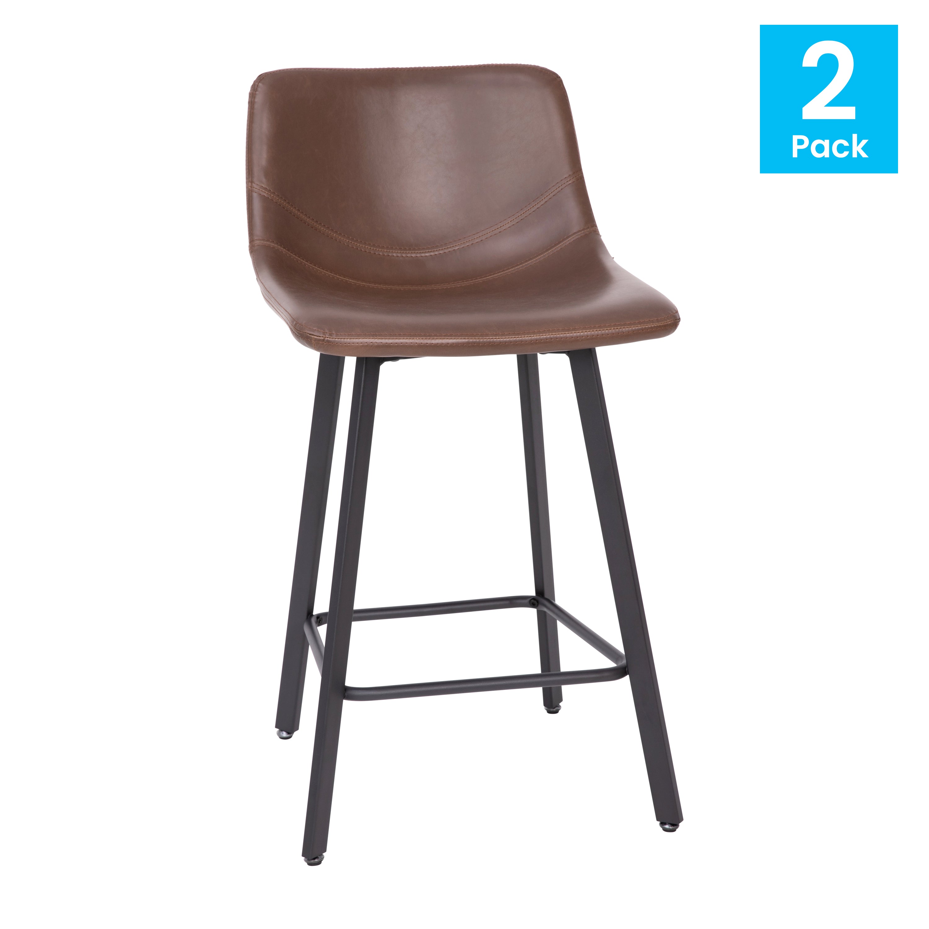 Caleb Modern Armless 24 Inch Counter Height Stools with Footrests and Matte Metal Frames, Set of 2