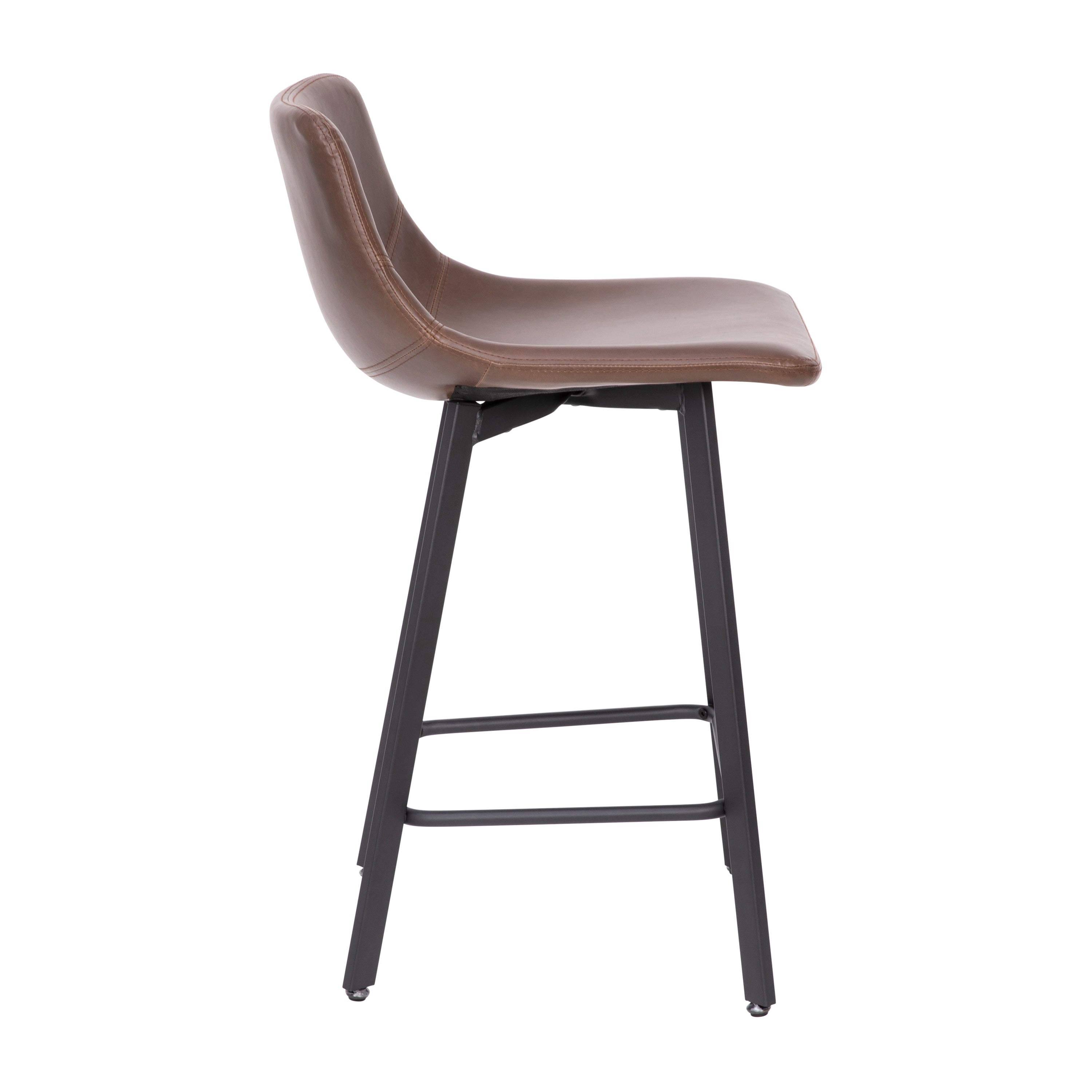 Caleb Modern Armless 24 Inch Counter Height Stools with Footrests and Matte Metal Frames, Set of 2