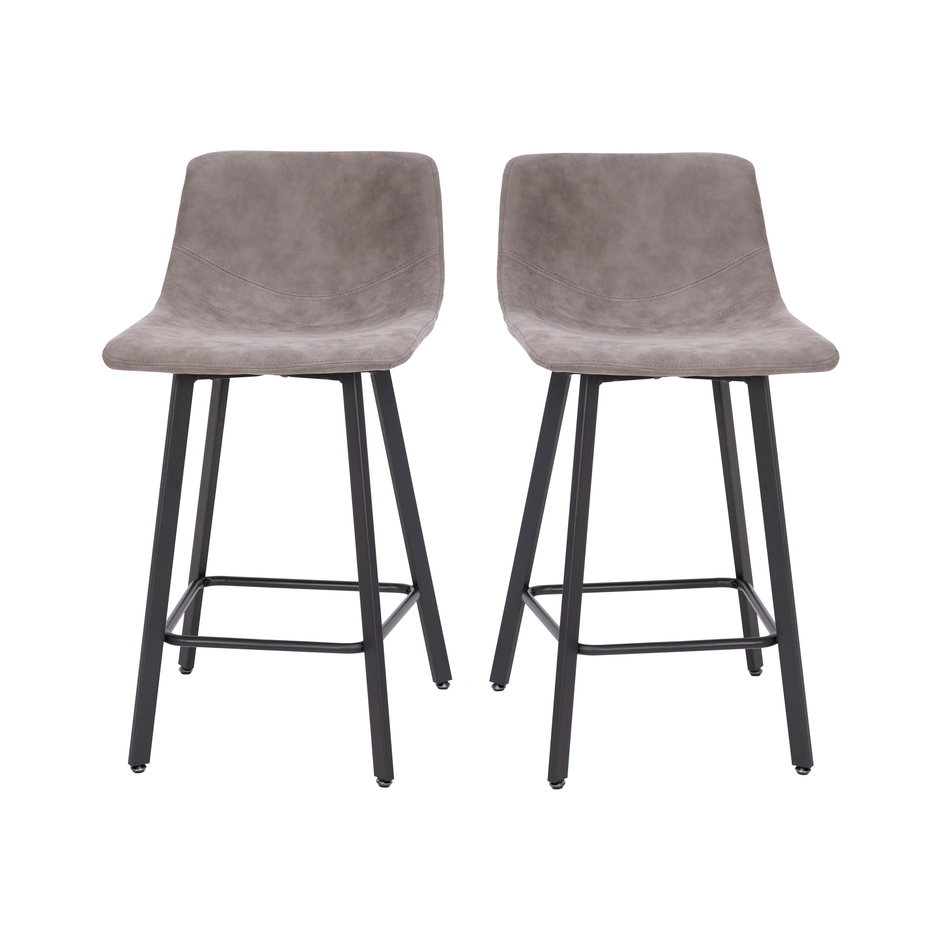 Caleb Modern Armless 24 Inch Counter Height Stools with Footrests and Matte Metal Frames, Set of 2