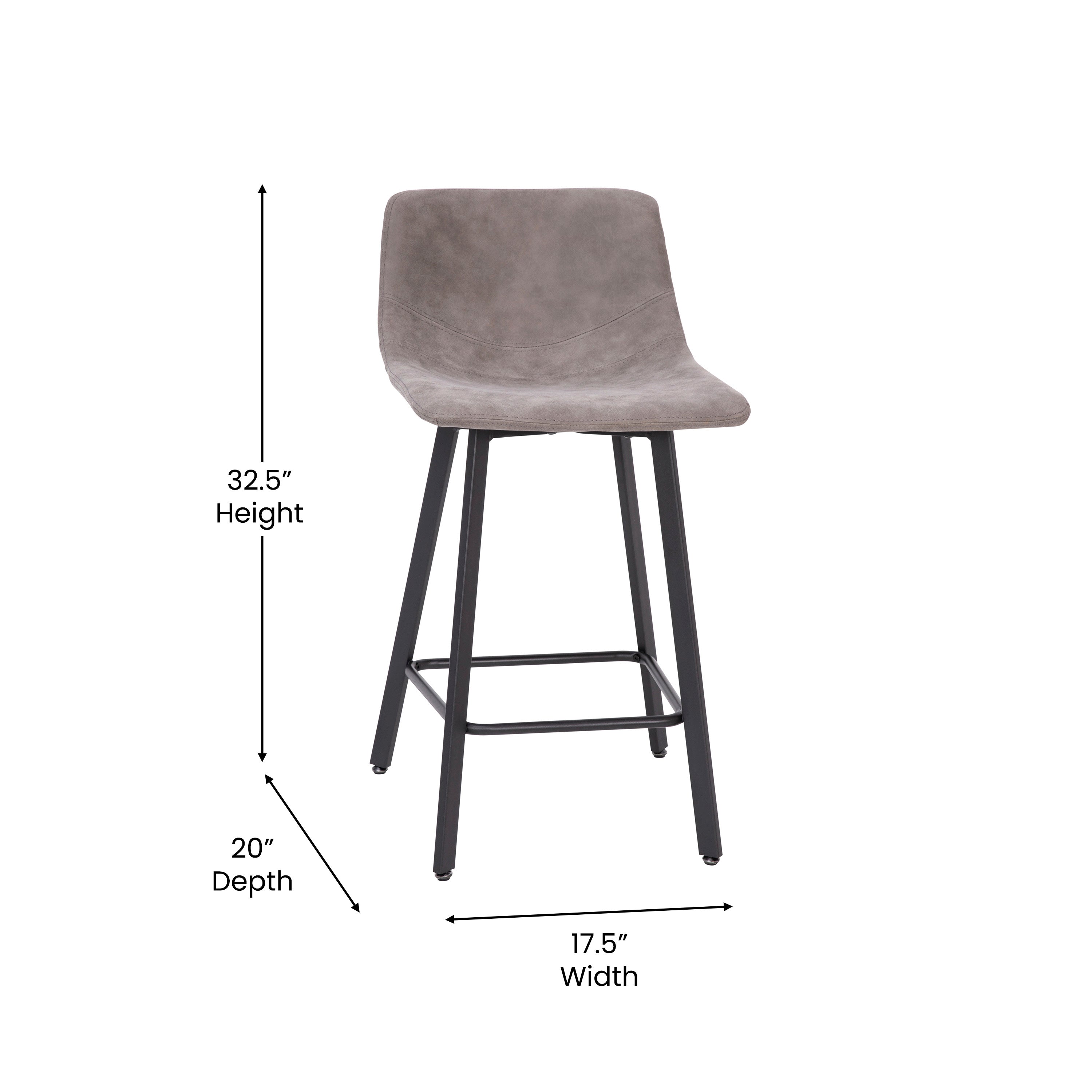 Caleb Modern Armless 24 Inch Counter Height Stools with Footrests and Matte Metal Frames, Set of 2