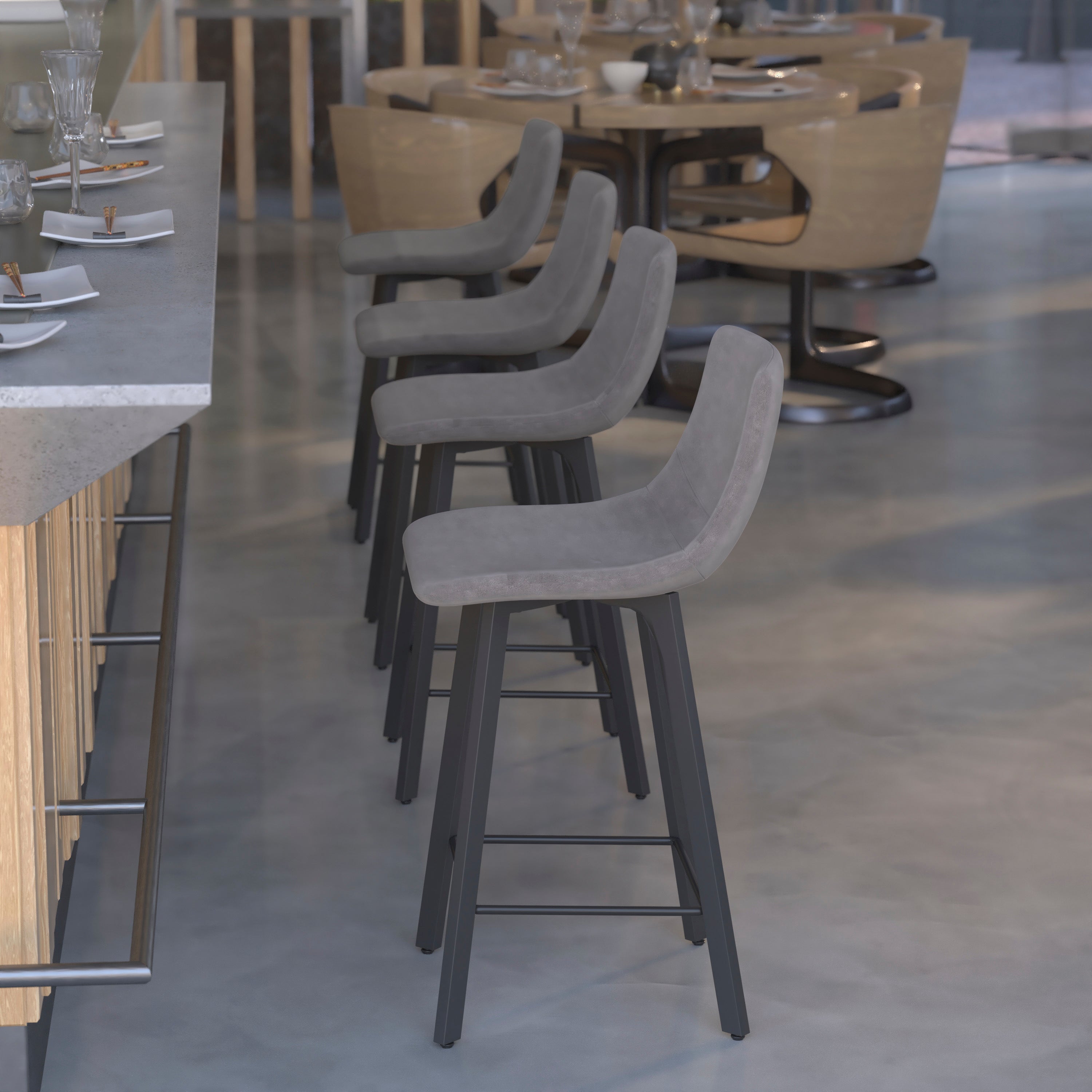 Caleb Modern Armless 24 Inch Counter Height Stools with Footrests and Matte Metal Frames, Set of 2